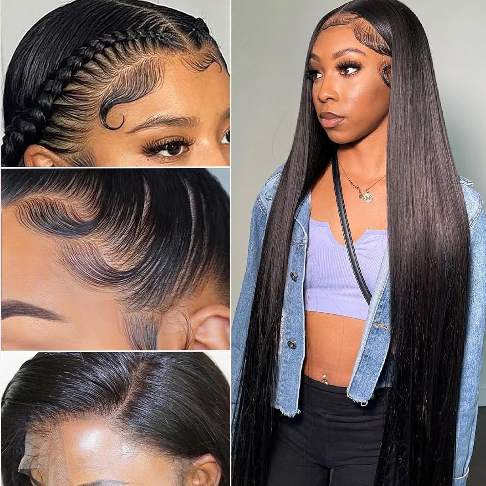 34 Inch Straight Lace Front Wigs Human Hair - Pre Plucked 200% Density 13x4 HD Lace Frontal - Brazilian Virgin Hair Glueless Wig with Bleached Knots - Perfect for Daily Wear, Cosplay & Special Occasions
