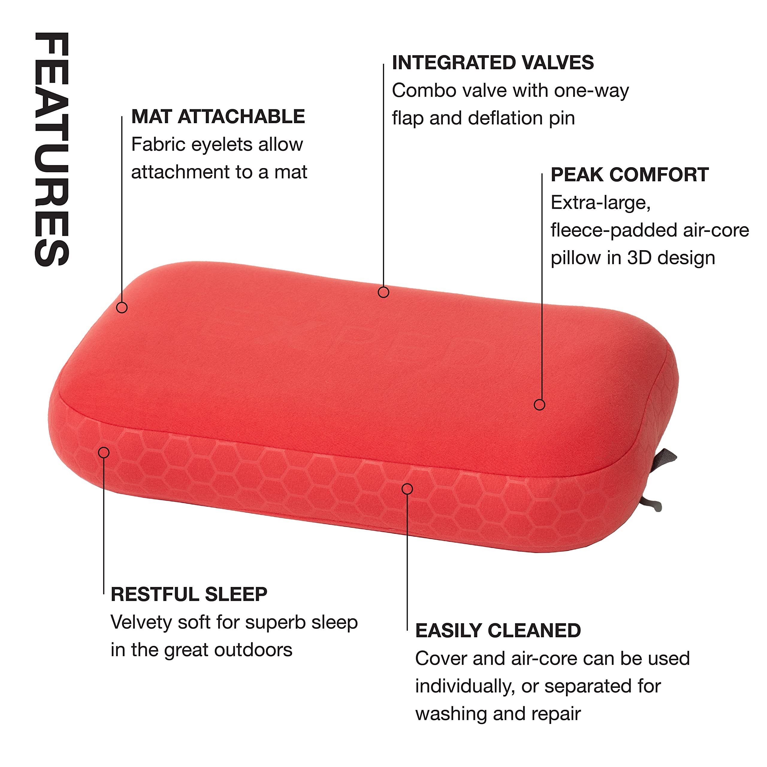 Exped Mega Pillow - Ultra Thick & Plush Camping Pillow for Backpacking, Hiking & Travel | Velvety Soft, Machine Washable Travel Pillow | Perfect for Camping, Road Trips & Airplane Sleep (Ruby Red, One Size)