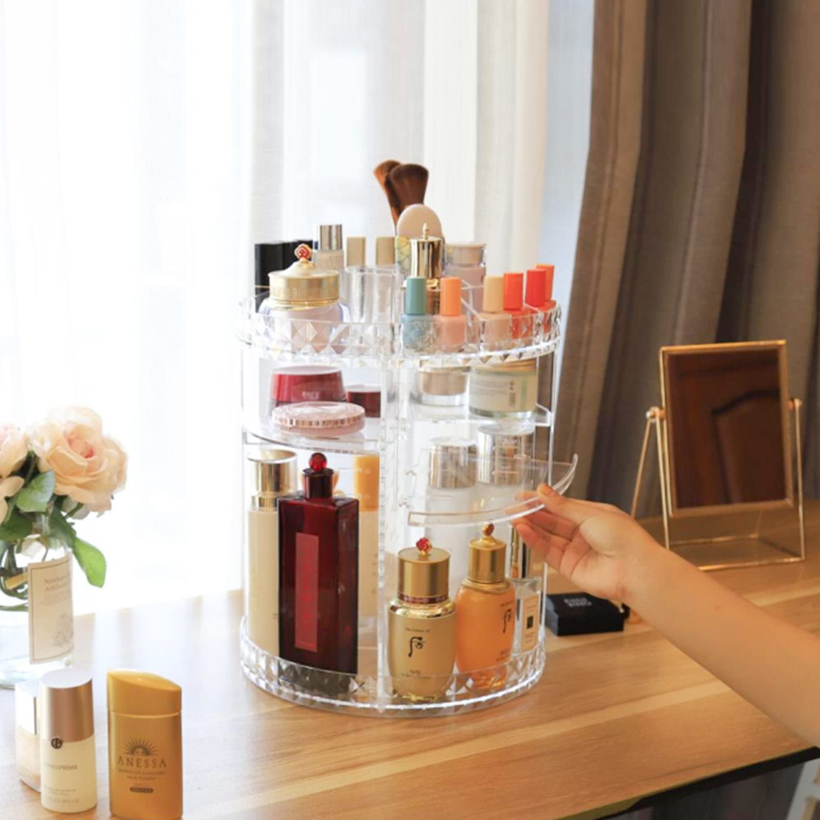 360° Rotating Makeup Organizer with Adjustable Rotation - Perfect for Vanity & Travel