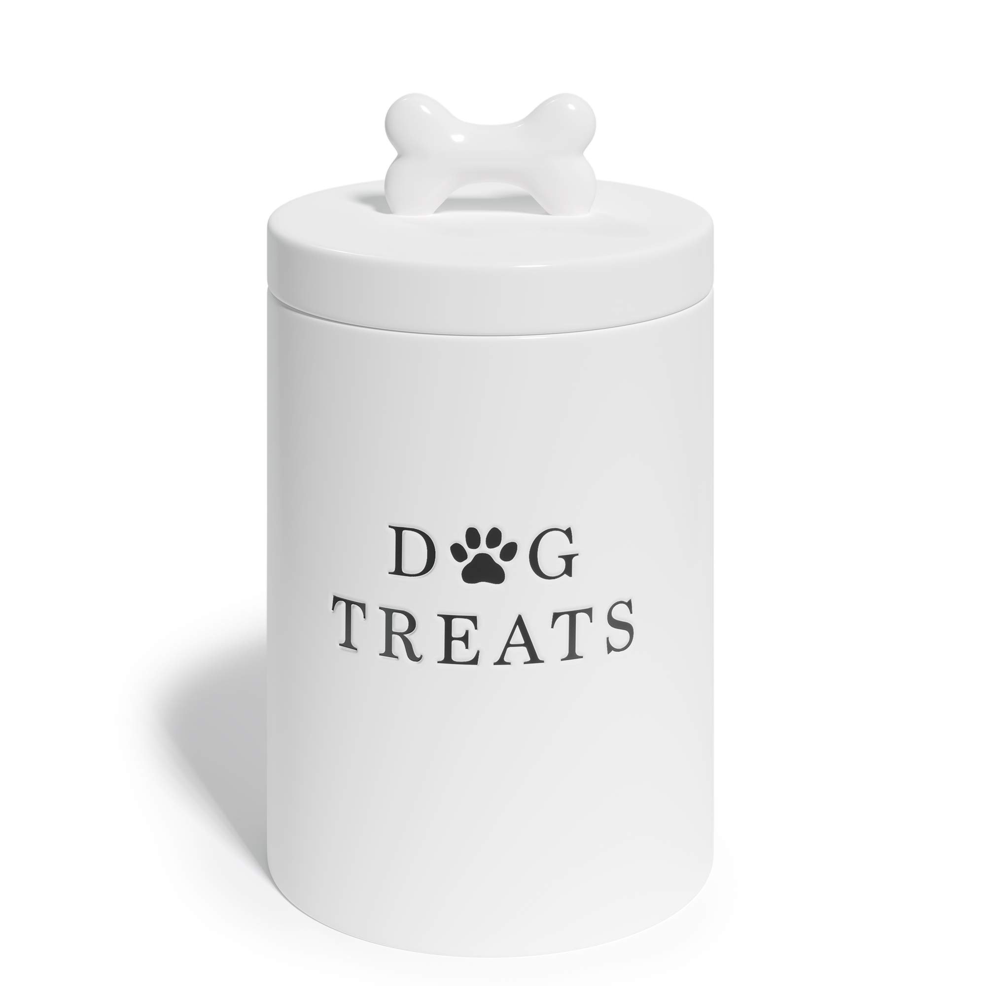 Barnyard Designs Airtight Large Dog Treat Container - Rustic Ceramic Dog Treat Jar with Lid for Kitchen Counter, White - Perfect for Storing and Organizing Dog Biscuits, Snacks & Treats in Style