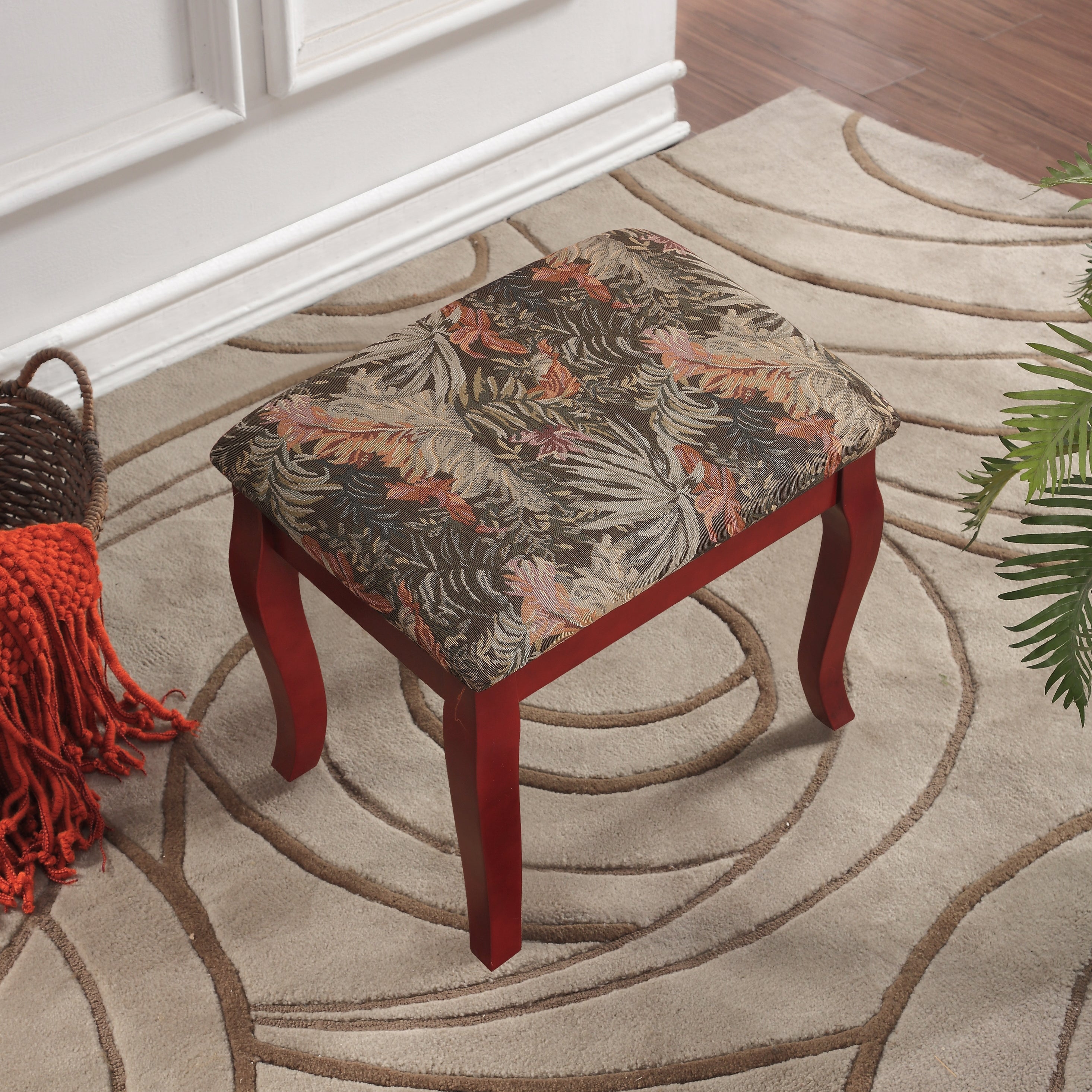 Ashley Wood Makeup Vanity Table and Stool Set with Mirror - Cherry Finish for Bedroom, Dressing Room & Beauty Salon | Roundhill Furniture