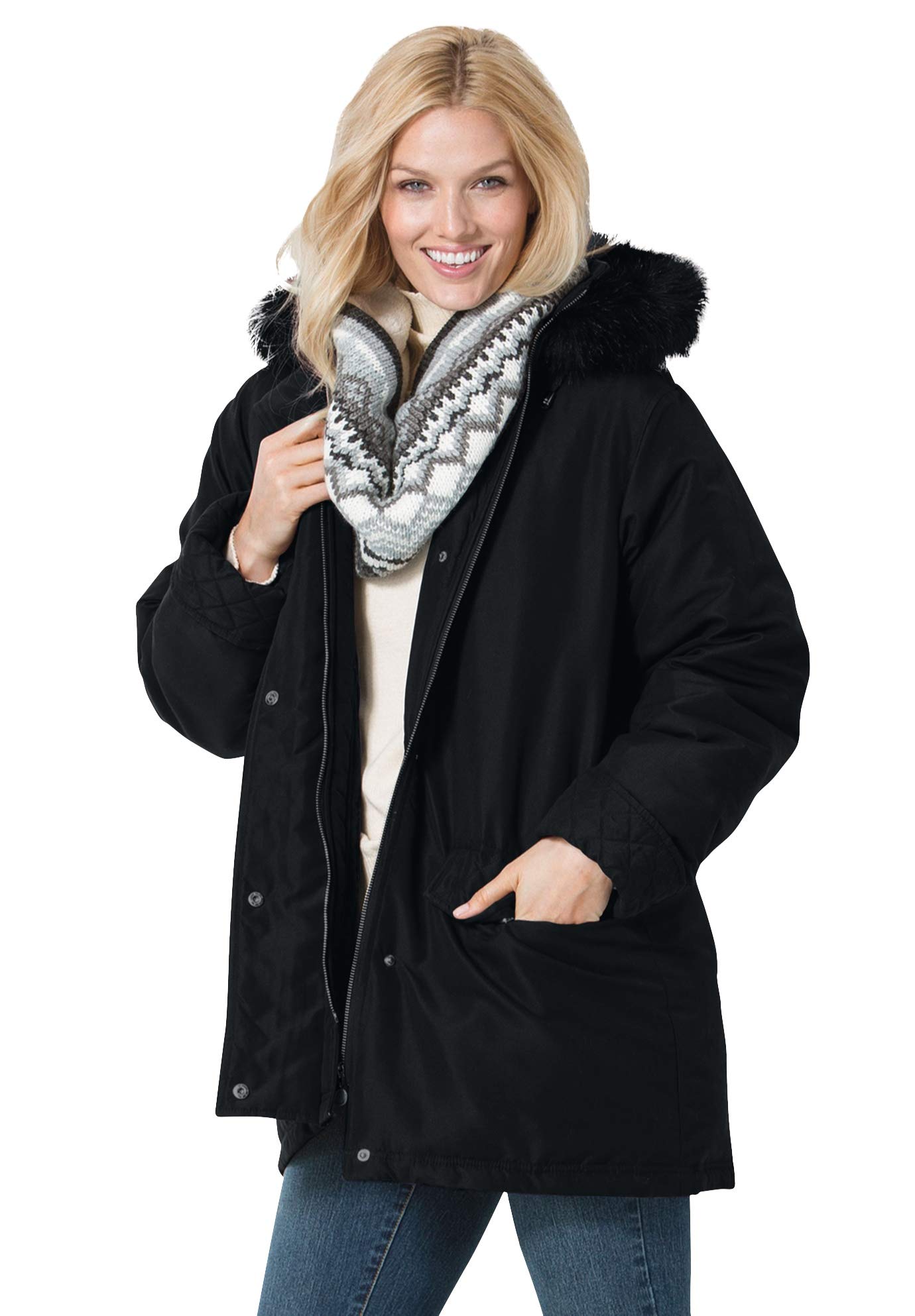 Woman Within Women's Plus Size Microfiber Down Parka - Warm Winter Coat for Cold Weather, Snow Activities & Outdoor Adventures