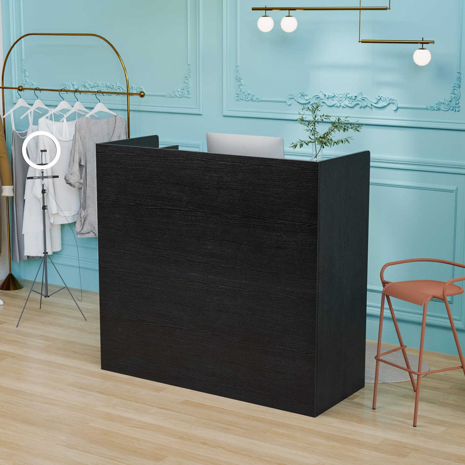 Modern Reception Desk with Lockable Drawers & Adjustable Shelves - 47.2