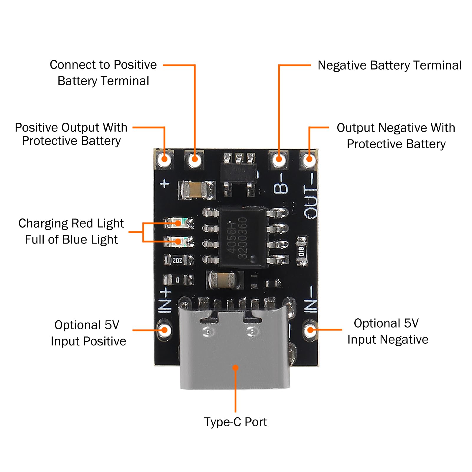 TP4057 1A 3.7V Lithium Battery Charging Board with Overcharge Protection - Type-C USB C Li-ion Battery Charger Module (6 Pack) - Perfect for DIY Electronics, Solar Projects, and Portable Device Charging