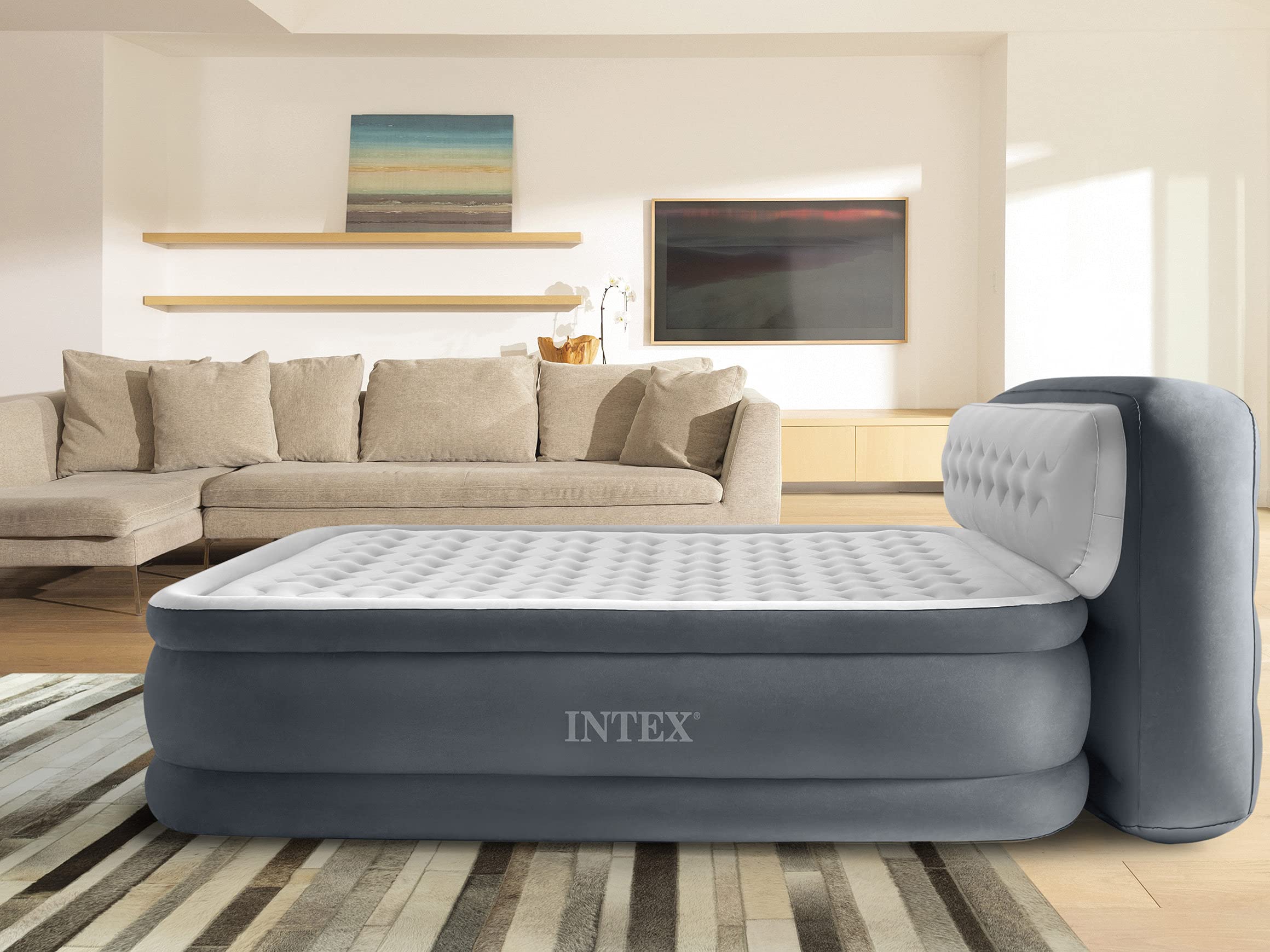 Intex 64448 Dura-Beam Fiber Tech Airbed with Built-in Electric Pump - 60