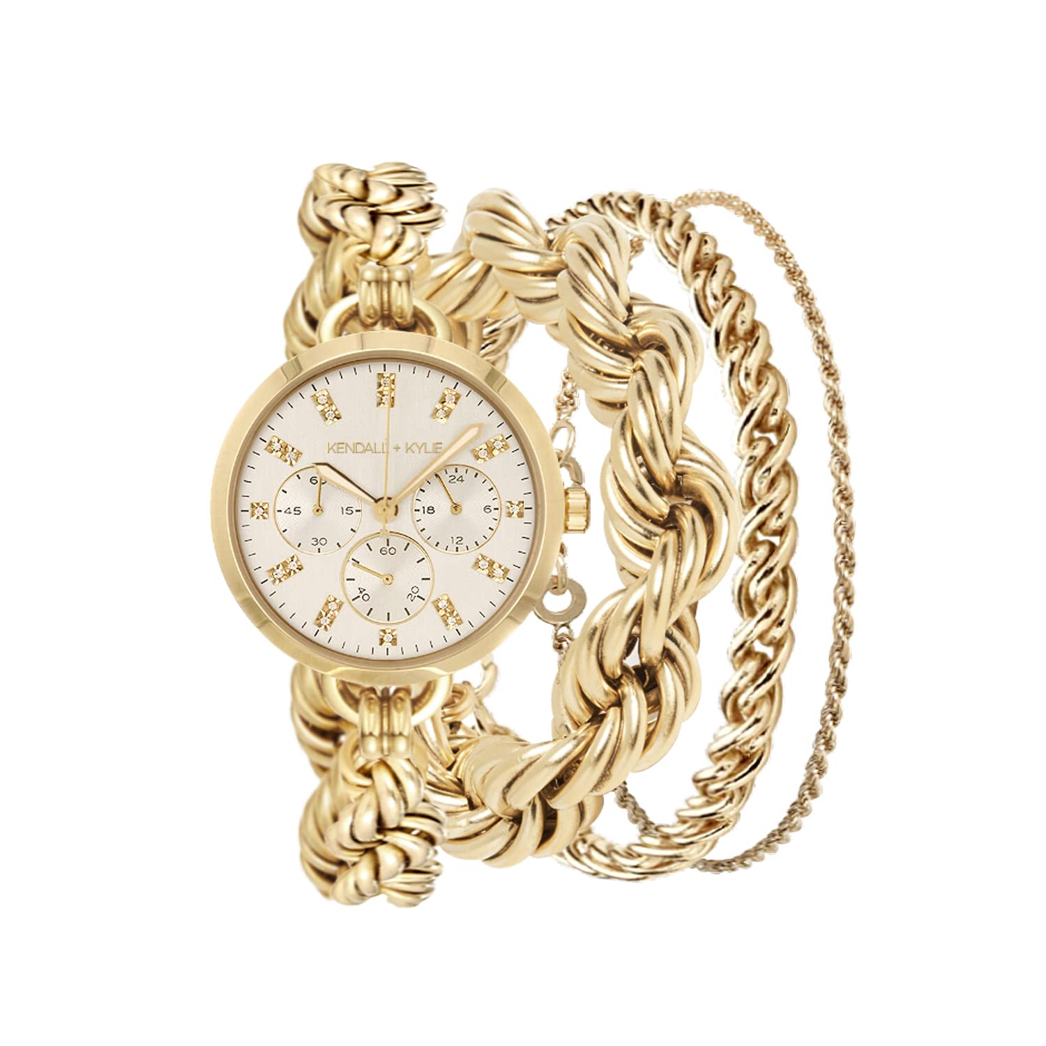 KENDALL + KYLIE Women's Gold Rope Watch & Bracelet Set - Quartz Movement, Fashion Jewelry for Everyday Wear, Date Night & Special Occasions