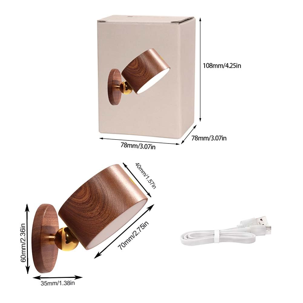 LANDGOO Rotatable USB Rechargeable Magnetic LED Wall Sconce - Dimmable Reading Light for Bedroom, Cabinet & Night Light | Battery Operated, Sapele Wood Finish, Modern Household Lighting