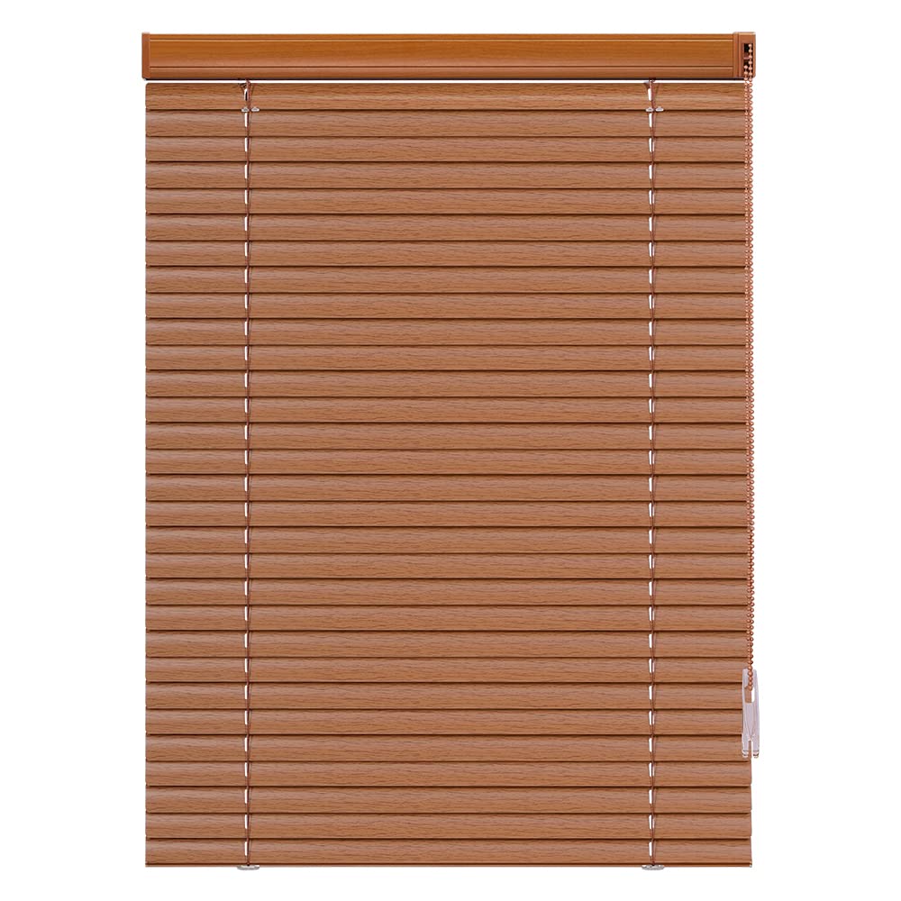 Simty 1 Inch Corded Woodtone Aluminum Mini Blinds - Woodgrain Brown Horizontal Window Shades for Kitchen, Office, Dining Room & Garden - Easy to Clean & Install - Custom Size Window Treatment for Home & Office Decor