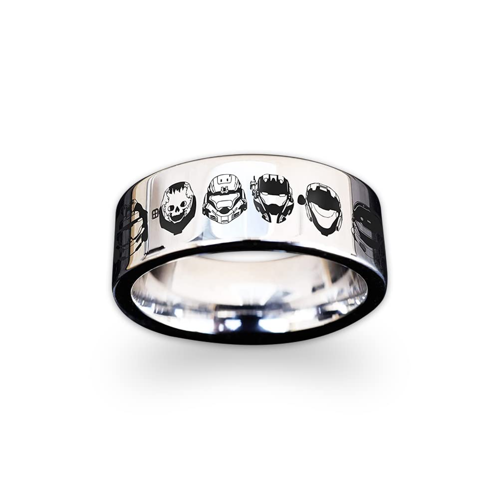 Halo Reach Ring - Master Chief Wedding Band & Noble Team Engagement Ring - Engraved Halo Spartans Video Game Jewelry for Fans, Cosplay, and Gifts