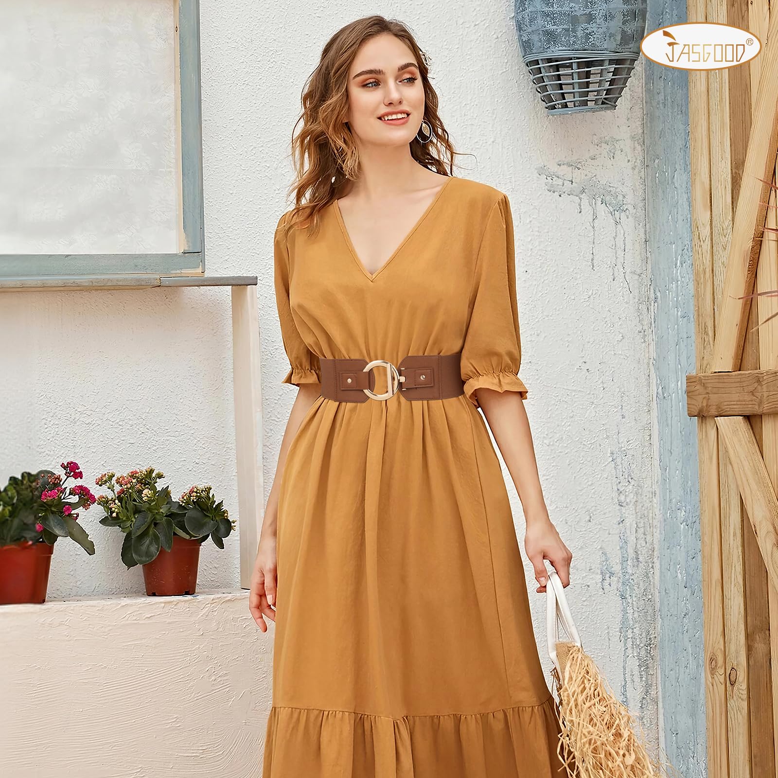 JASGOOR Women's Stretchy Wide Elastic Waist Belt - Fashionable Adjustable Dress Belt for Dresses, Skirts & Pants - Perfect for Office, Party & Casual Wear