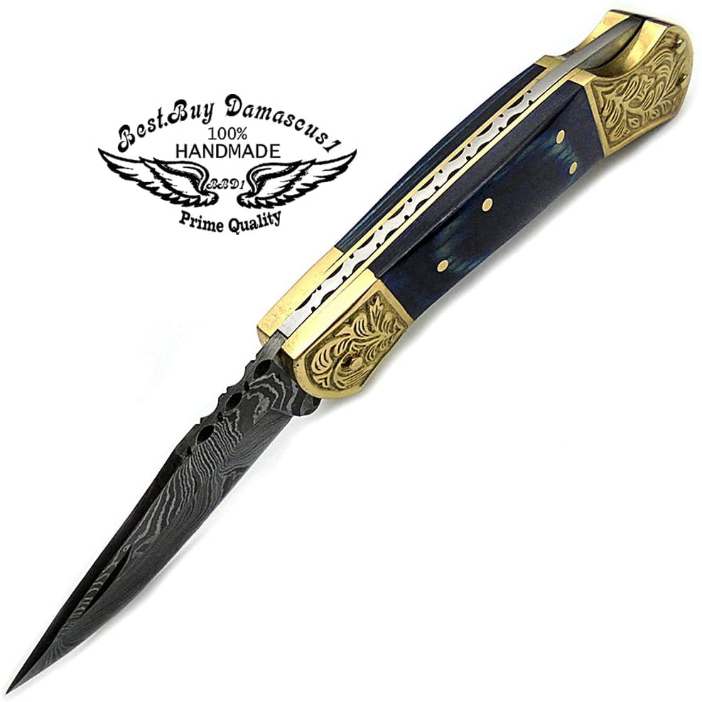Premium Damascus Steel Folding Pocket Knife for Men - 7.6