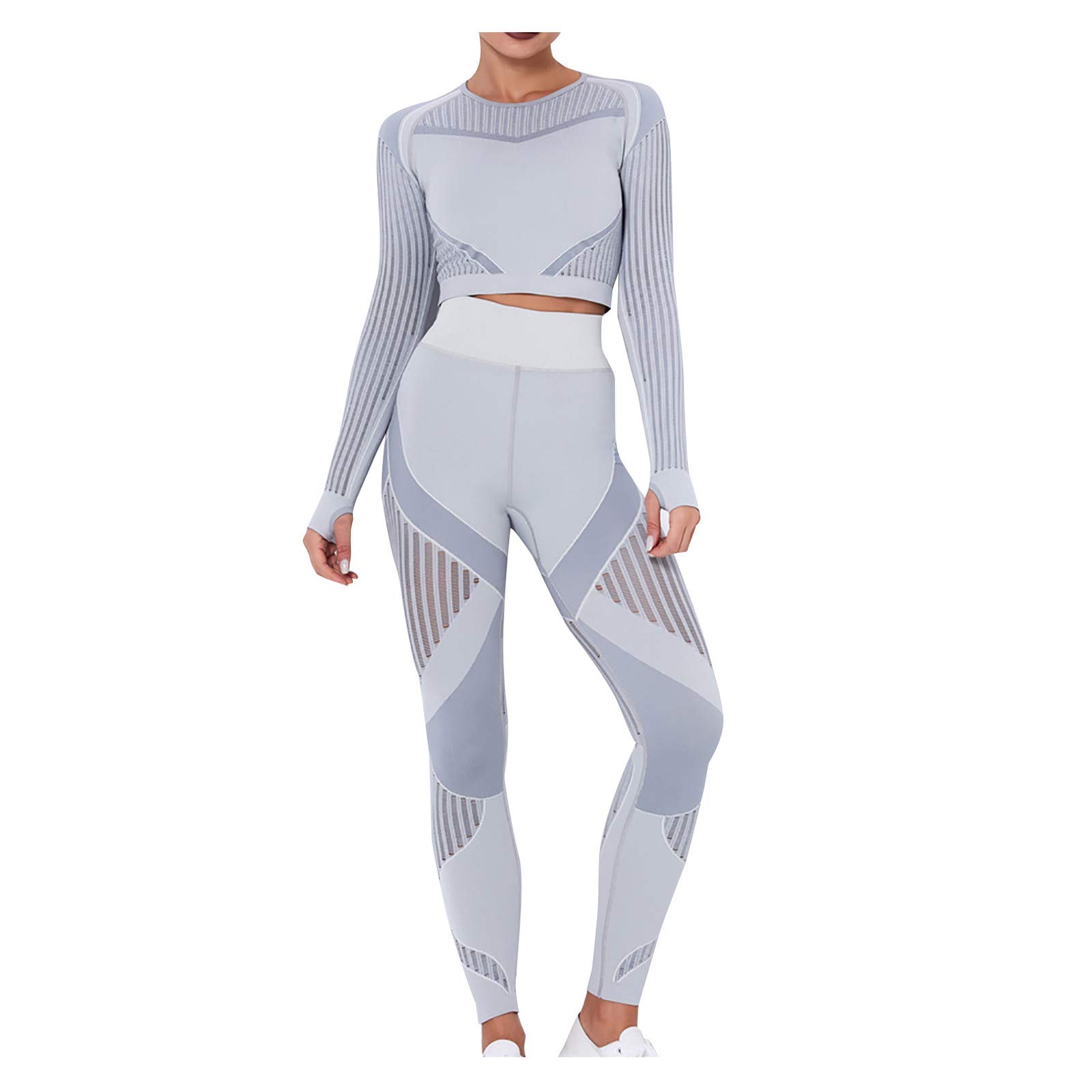 Women's 2-Piece Workout Set - Seamless Striped Yoga Outfit with Hollow Design | Perfect for Yoga, Gym, Running & Fitness Training