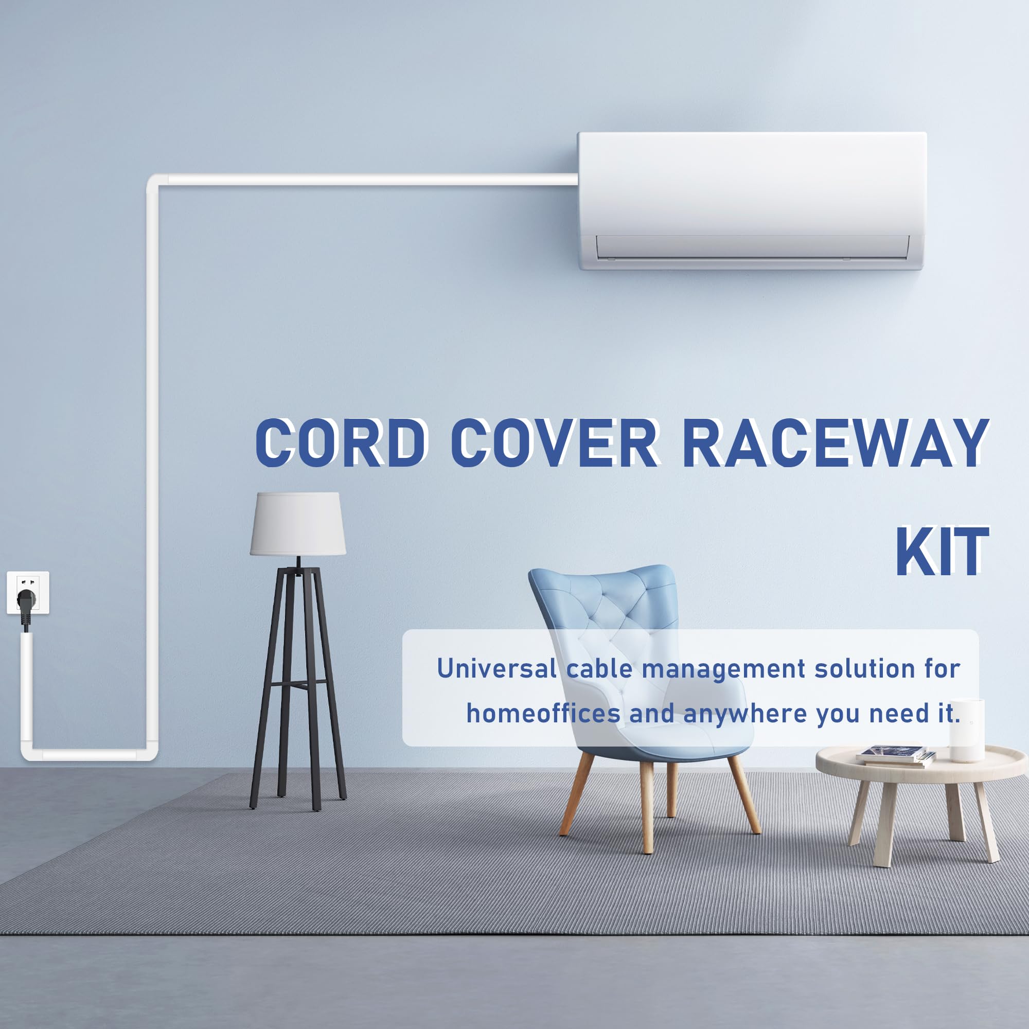 White 157-Inch Cable Cover Wall Channel - Cord Hiders for TV on Wall, Home Theater & Office Cable Management Solution