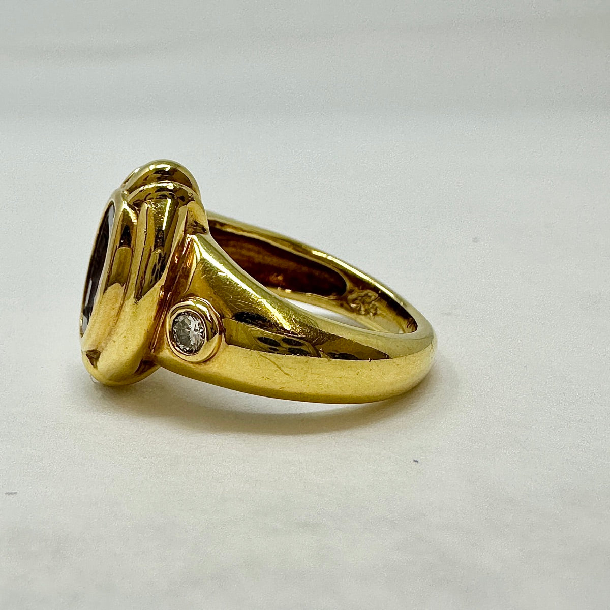 Susan Berman Vintage Garnet Intaglio Ring with 2 Diamonds - Elegant Antique Jewelry for Women, Perfect for Weddings & Special Occasions