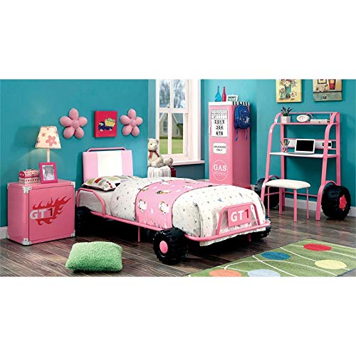 FOA Ramirez 3-Piece Pink Metal Youth Bedroom Set - Twin Bed, Nightstand & Wardrobe | Modern Girls Room Furniture | Perfect for Teen Bedrooms, Dorm Rooms & Small Spaces