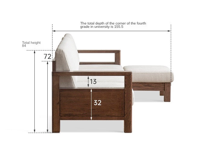 Solid Oak Wood Walnut Fabric Sofa - Modern Living Room Furniture for Home & Office Comfort