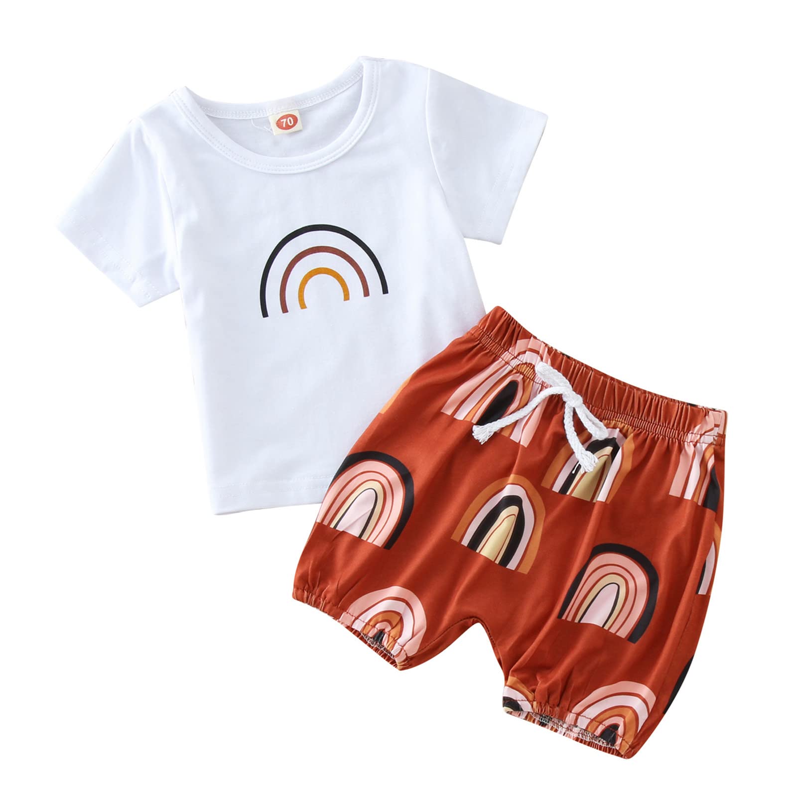 Newborn Baby Boys Girls Summer Outfit Set - Short Sleeve Rainbow T-Shirt & Shorts | Cute Infant Clothes for Playtime, Beach & Family Photos