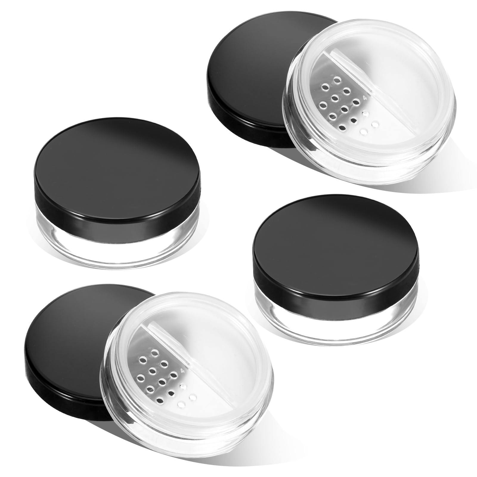4Pcs 10ml/0.34oz Empty Travel Powder Containers with Rotatable Sifter & Screw Lid - Refillable Loose Powder Dispenser for Makeup, Cosmetics & DIY - Perfect for On-the-Go Touch Ups, Travel & Home Use
