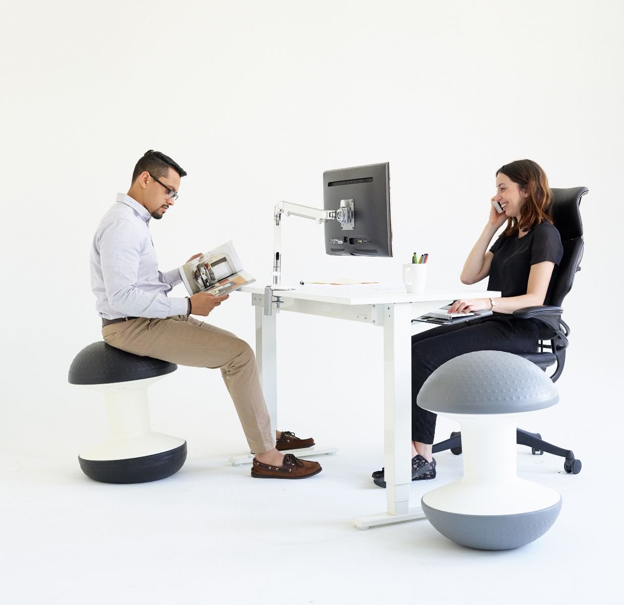 Humanscale Ballo Adjustable Height Multipurpose Office Stool - Ergonomic Grey Swivel Stool for Home Office, Conference Room & Waiting Area