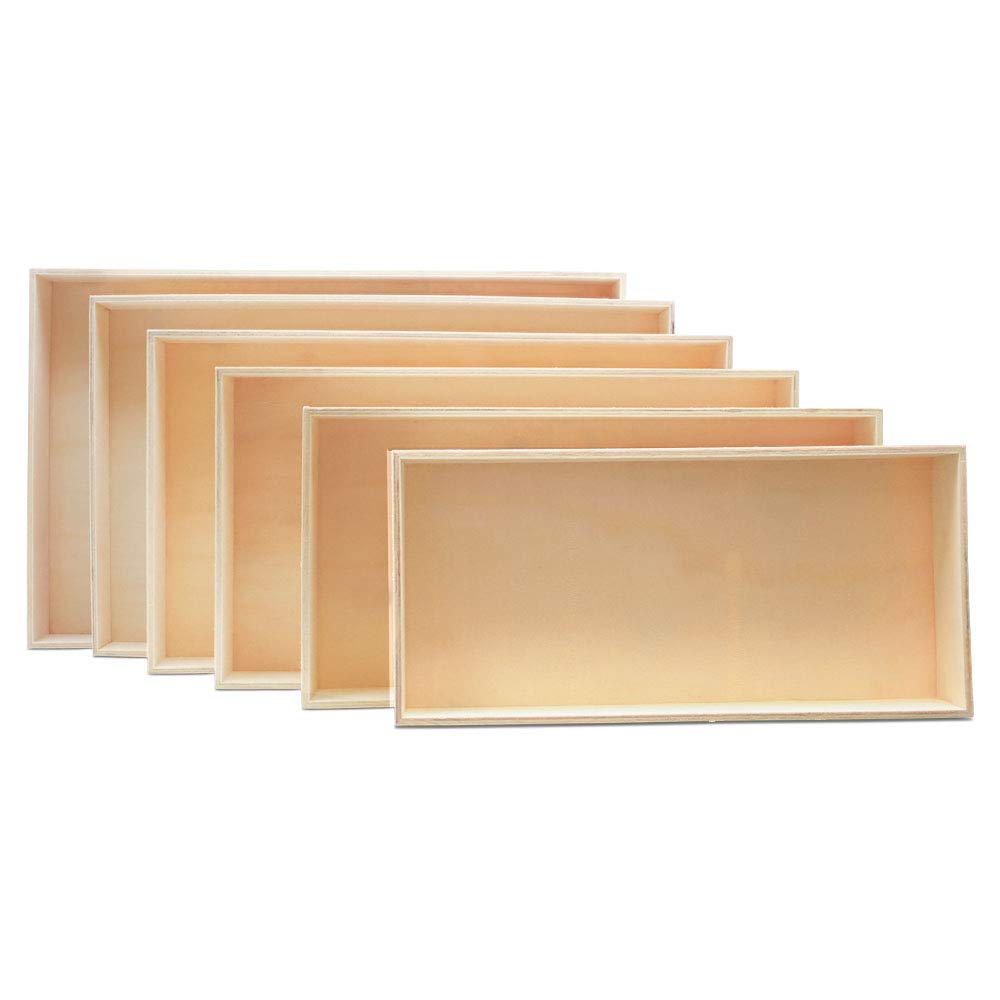 Unfinished Wood Nesting Trays Set of 6 - DIY Wooden Craft Trays for Serving, Organizing, Home Decor & Kids Play - Perfect for Parties, Craft Projects & Nursery Storage by Woodpeckers