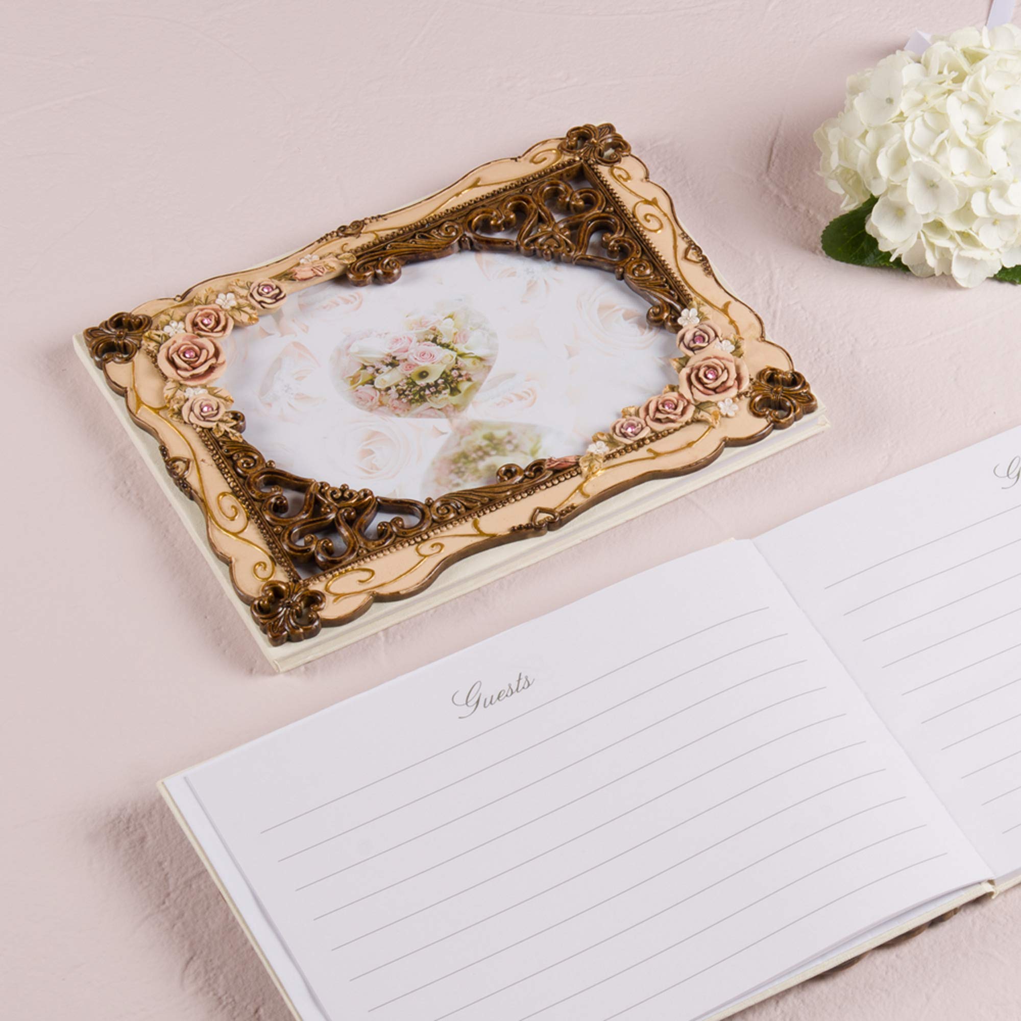 Elegant Vintage Rose Wedding Guest Book with Photo Frame - Perfect for Wedding Receptions, Bridal Showers & Anniversary Celebrations
