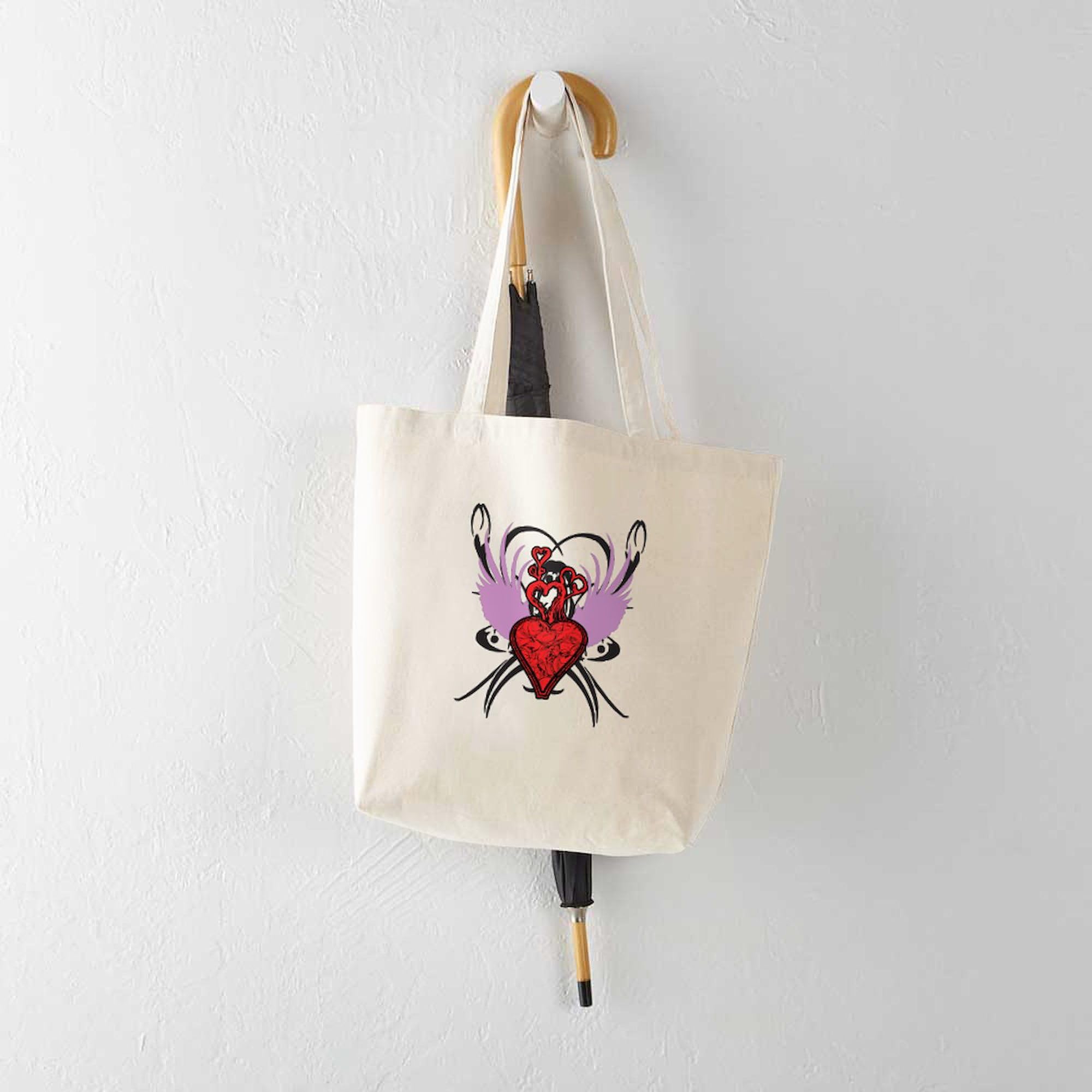 Emo Grunge Heart Tote Bag - Natural Canvas Reusable Shopping Bag for Women & Men | Eco-Friendly Grocery Tote for School, Work, Beach & Daily Use