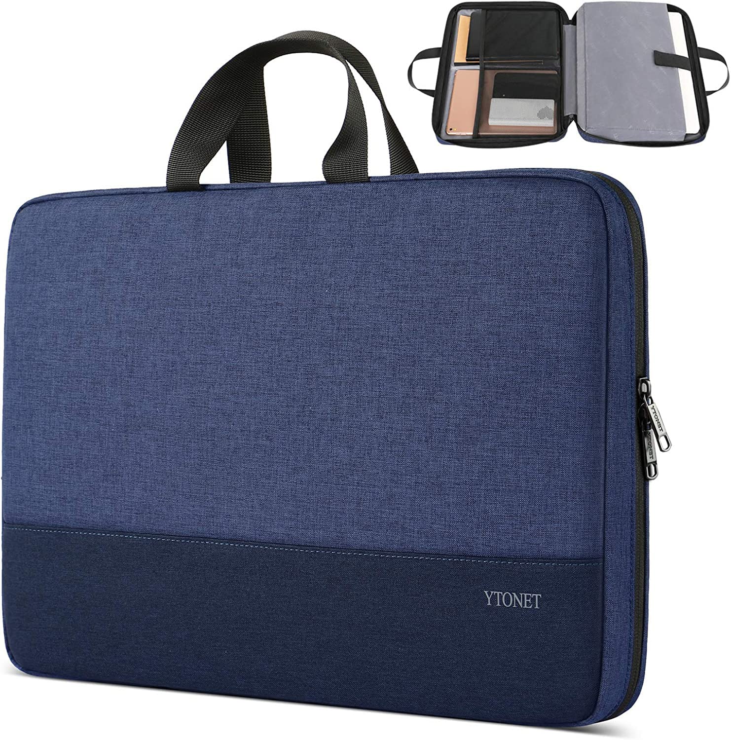 Ytonet 15.6 Inch Slim Water Resistant Laptop Sleeve Case - TSA Approved Protective Computer Bag with Handle for HP Dell Lenovo Asus Notebooks (Dark Blue) - Perfect for Travel, Work & School