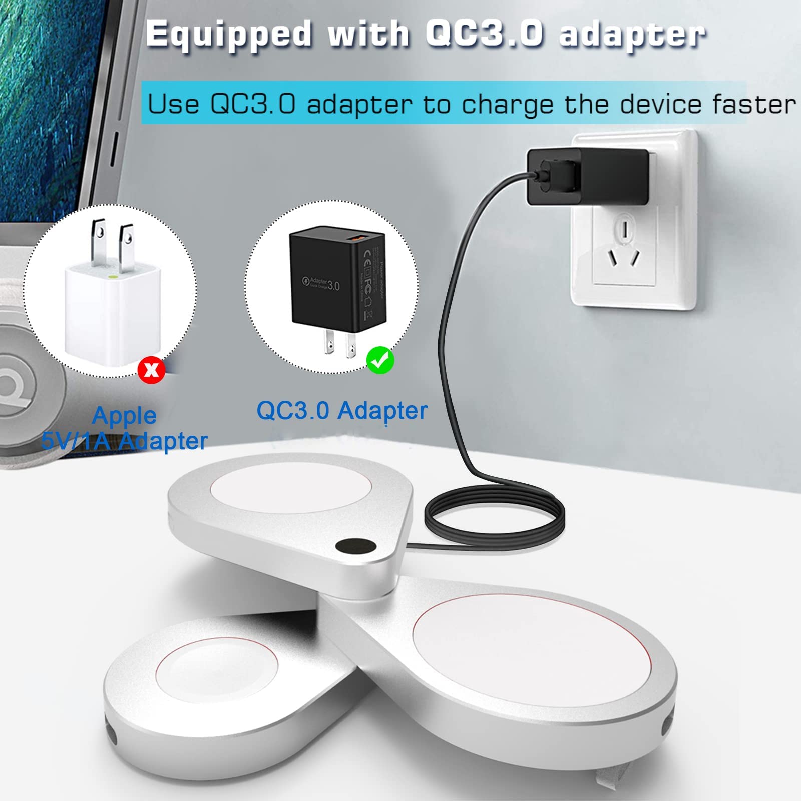 3-in-1 Magnetic Wireless Charging Station for iPhone 15/14/13/12/11 Pro Max, AirPods Pro 3/2, Apple Watch 2-9 Series | 15W Fast Foldable Stand Charger | Perfect for Nightstand, Office Desk & Travel Use