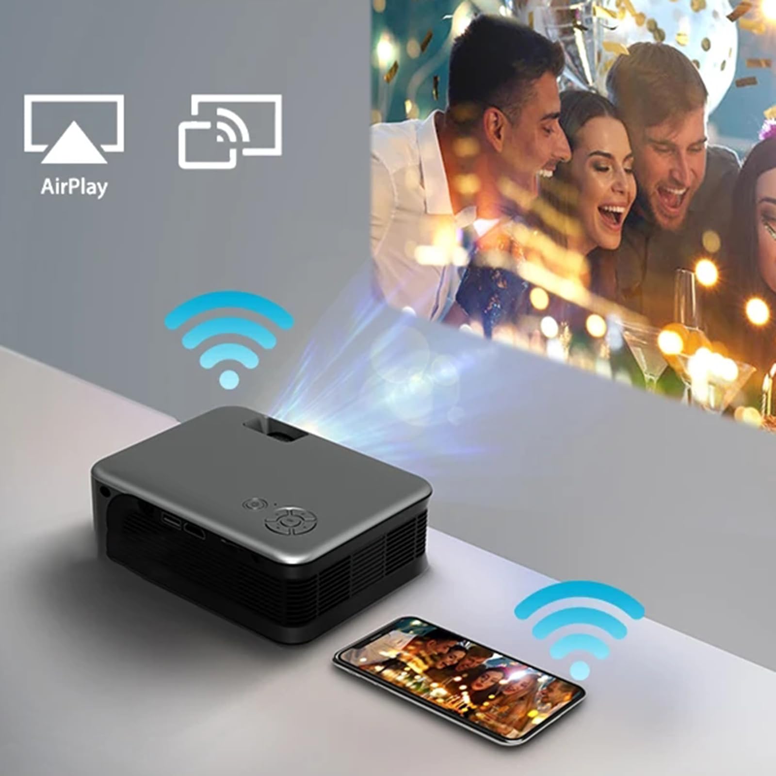 NQYZZFD Mini Projector - 1080P HD Portable Movie Projector for Home Theater, Compatible with iPhone, Android, PC, TV Stick, USB & PS5 | Perfect for Movie Nights, Gaming & Outdoor Camping