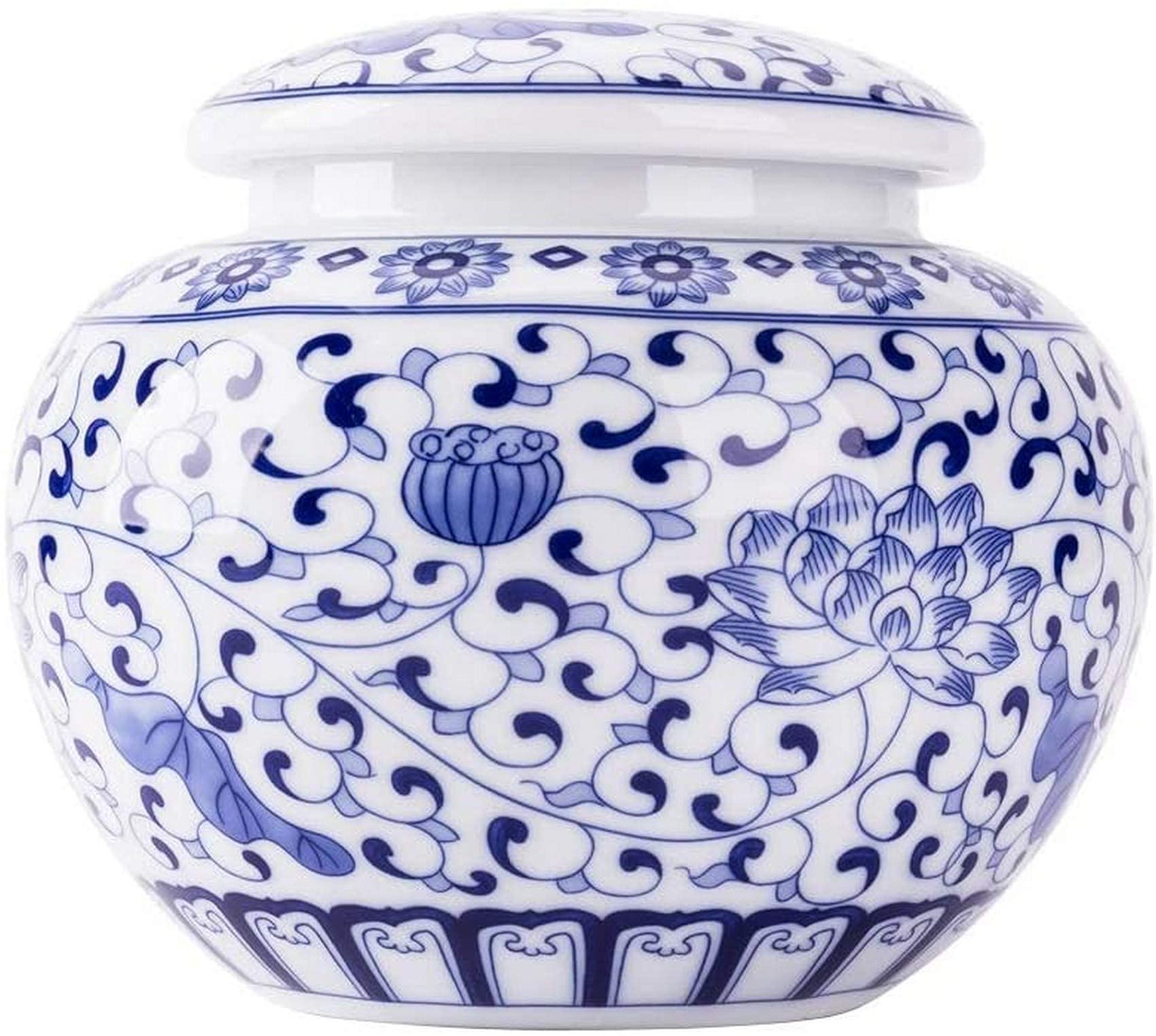 HTL Blue and White Chinese Ceramic Vase - Handcrafted Jingdezhen Porcelain Ginger Jar for Home Decor, Sugar Canister & Tea Storage Container (Large Size) | Perfect for Living Room, Dining Table & Wedding Centerpiece