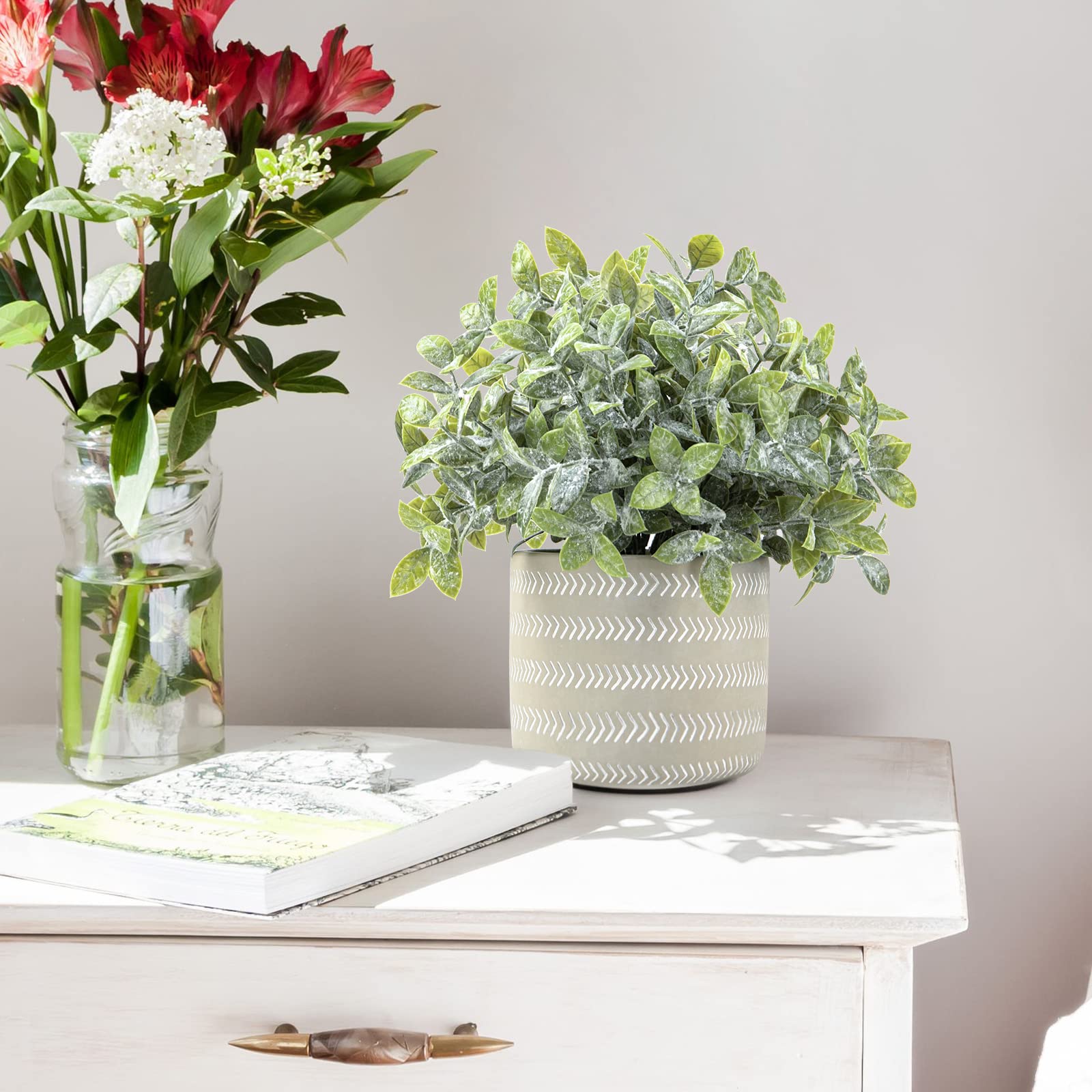 Realistic Artificial Plant in Pot - Modern Farmhouse Decor Faux Plant for Home & Office | Perfect for Mantel, Desk, Coffee Table, Bathroom, Bedroom, Living Room, Dining Room & Kitchen Decor | Adds Greenery Without Maintenance to Any Space