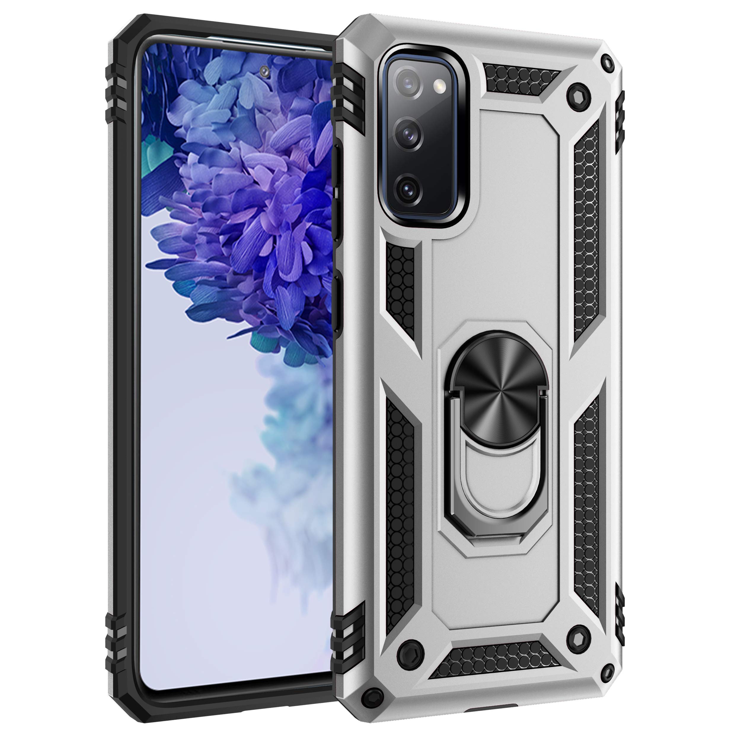 Korecase Samsung Galaxy S20 FE/S20 Lite Case - Heavy Duty Armor Dual Layer Protective Cover with 360° Swivel Ring Kickstand (Silver) | Shockproof Phone Case for Outdoor, Travel & Daily Use