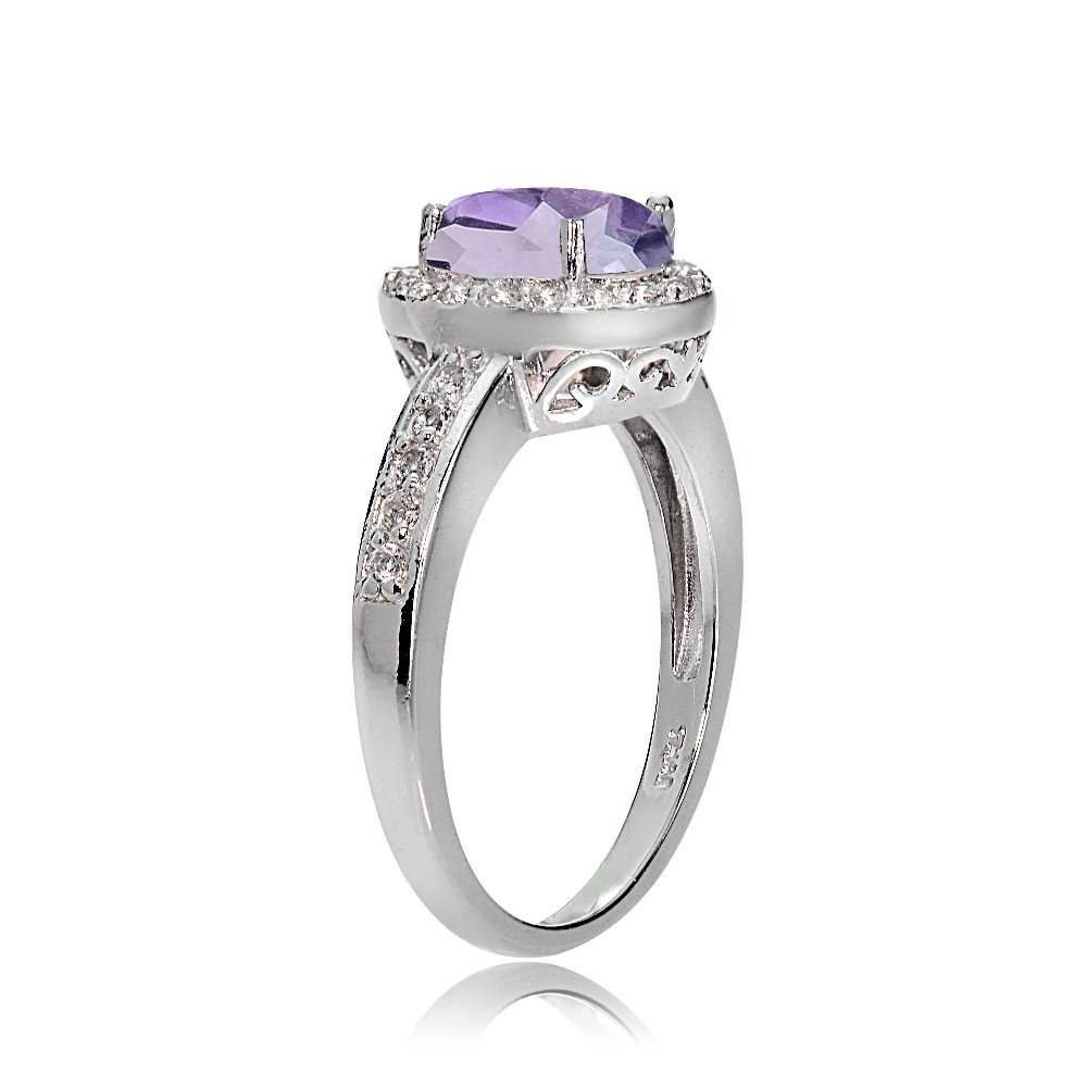 Sterling Silver Amethyst and White Topaz Oval Halo Ring – Elegant Ice Gems Jewelry for Women, Perfect for Engagement, Wedding, Anniversary & Special Occasions