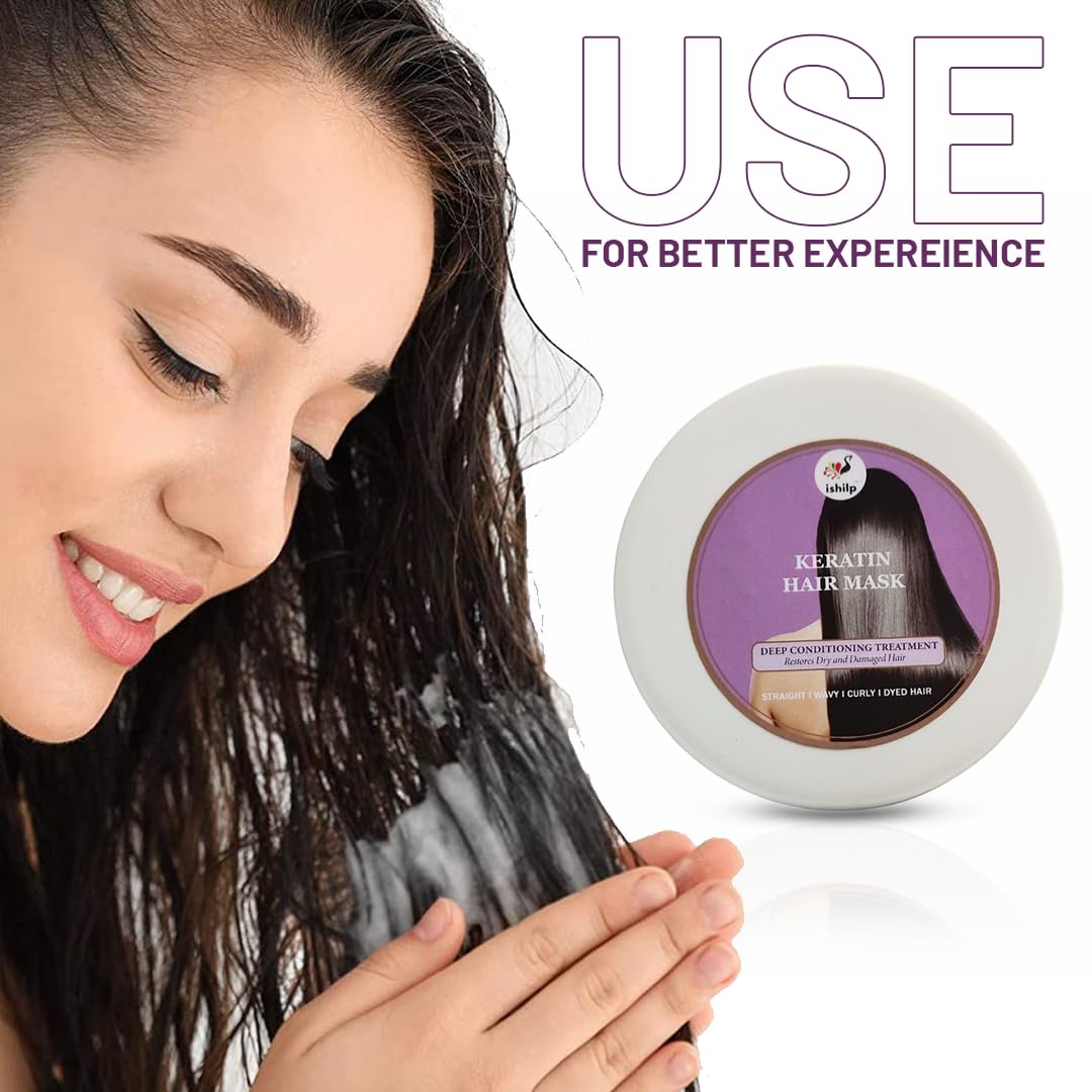 iShilp Keratin Hair Mask for Dry & Frizzy Hair - Deep Conditioning Treatment for Smooth & Curly Hair - Repairing Hair Pack for Women & Men | Perfect for Daily Use, Salon-Like Results at Home