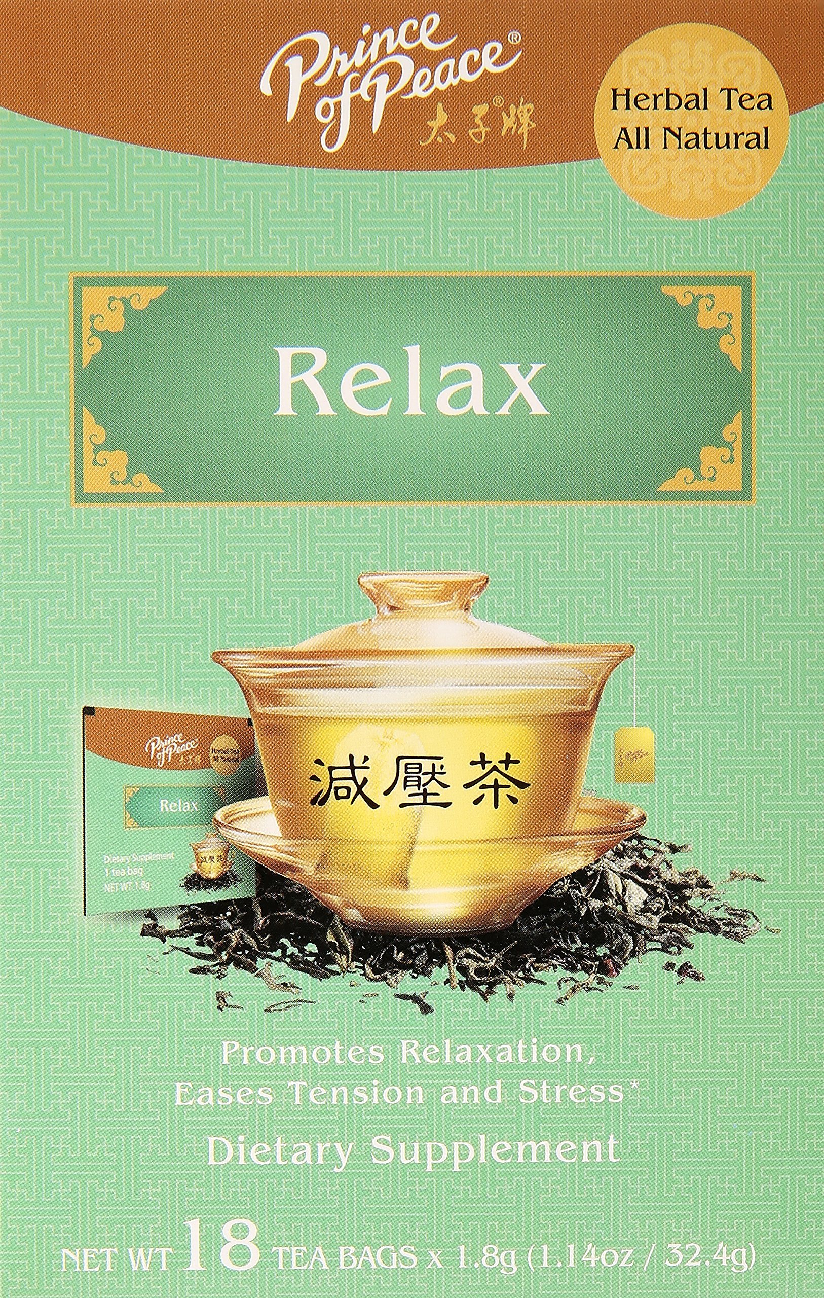 Prince of Peace Relax Tea - 18 Herbal Tea Bags for Stress Relief & Relaxation | Natural Calming Chinese Herbal Tea | Perfect for Evening, Meditation & Sleep Aid