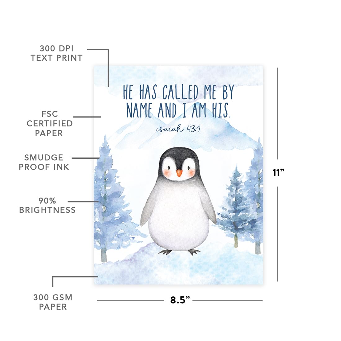 Christian Bible Verses Wall Art - 6-Pack Unframed Posters (8.5x11 Inch) with Arctic Snow Animals & Mountain Theme for Nursery, Kids Bedroom Decor - I Am a Child of God Penguin Design - Perfect for Sunday School, Baby Showers & Christian Home Decor