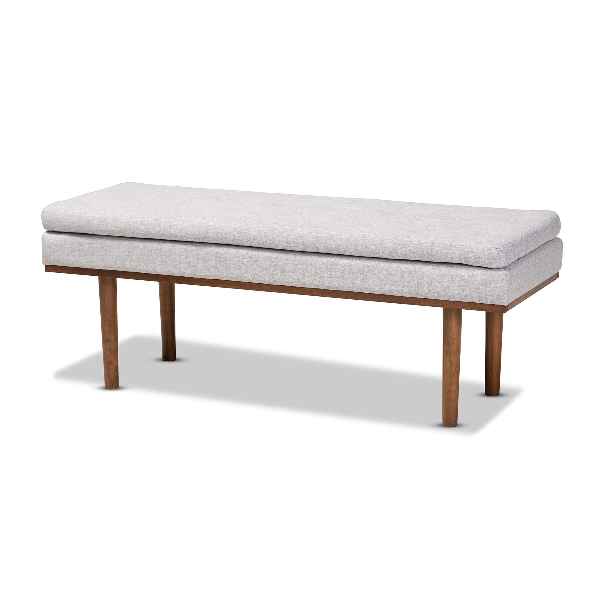 Baxton Studio Modern Upholstered Bench with Walnut Legs, Greyish Beige Fabric - Perfect for Entryway, Bedroom or Living Room Seating