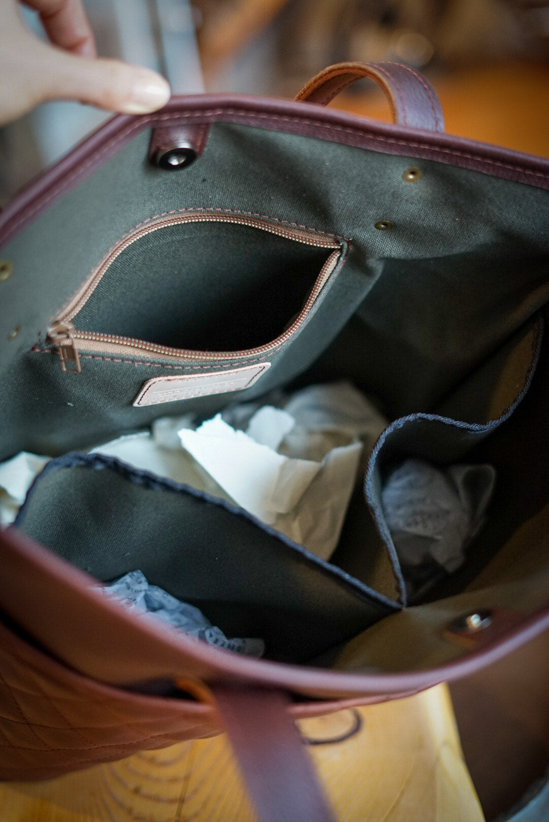 Stylish Diamond Stitch Tote Bag - Pebbled Brown & Dark Amber Harness Leather - Perfect for Work, Travel & Everyday Use