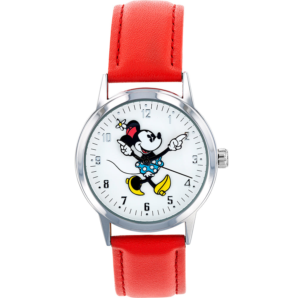 Disney TA75304 Bold Minnie Mouse Watch for Women - Stylish Pink Leather Band with White Dial - Perfect Gift for Disney Fans, Fashion Accessories & Everyday Wear