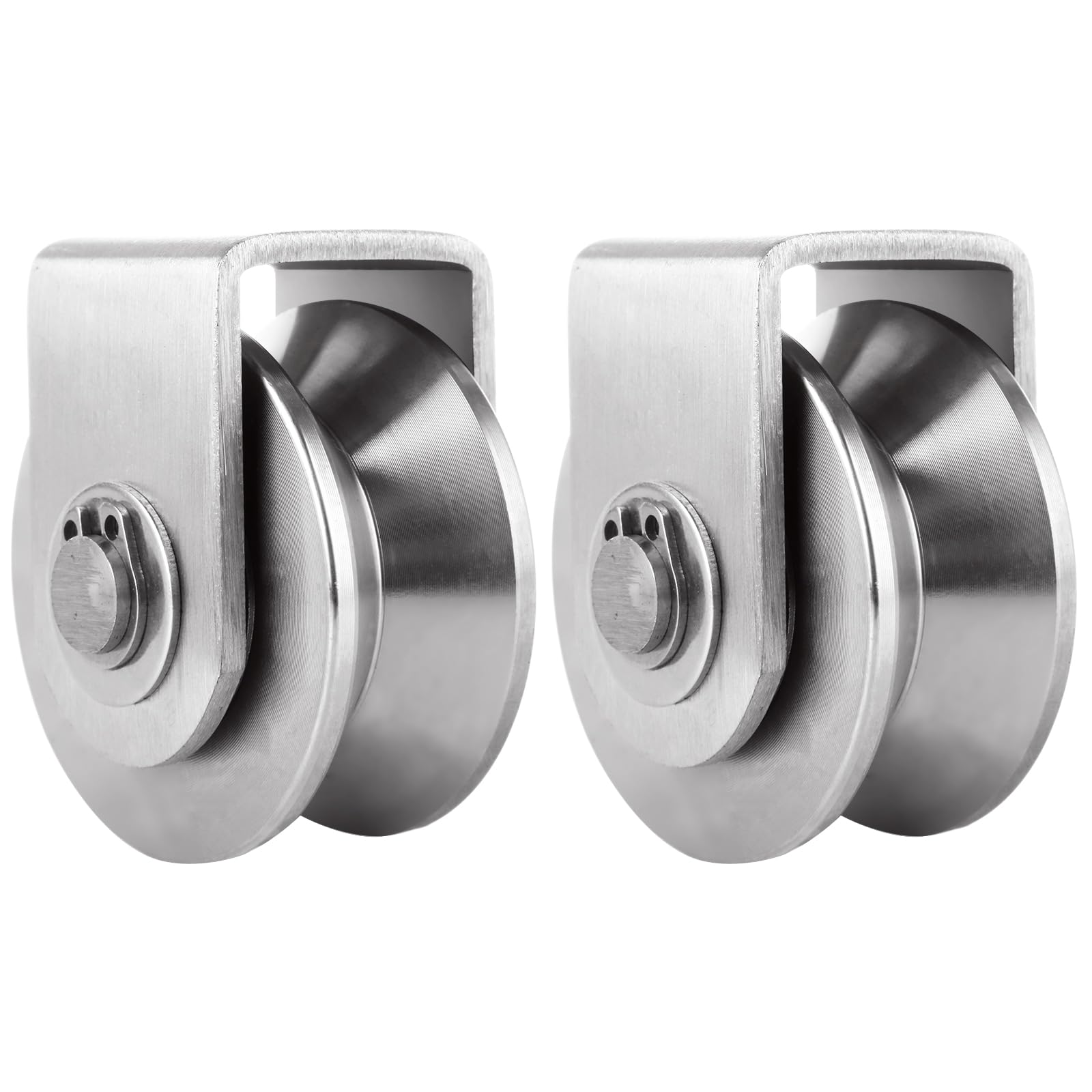 2 Pack 48mm V Groove Wheel Pulley - 304 Stainless Steel Silent Pulley Block with 880lb Load Capacity - Heavy Duty Caster Wheels for Sliding Gates, Material Handling & Moving Equipment - Perfect for Warehouse, Garage Doors & Industrial Applications