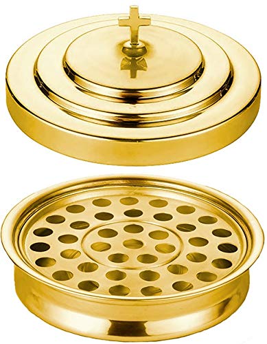Stackable 12 1/4 Inch Brass Tone Communion Tray with Cover & 40 Hole Cup Insert - Perfect for Church Services, Weddings & Religious Ceremonies