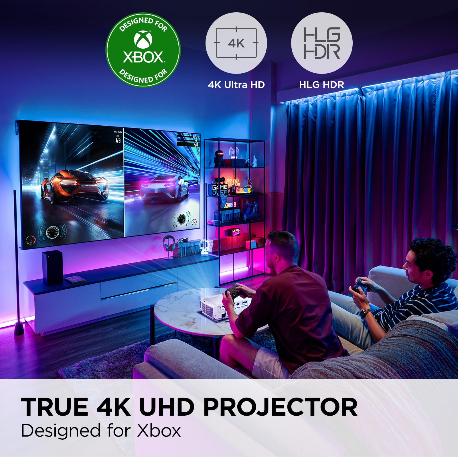 ViewSonic PX749-4K UHD Gaming Projector 4000 Lumens 4.2ms Response for Xbox PS5 PC - 4K Home Theater Projector with H/V Keystone, 1.3x Zoom & USB-C - Perfect for Gaming, Movies & Outdoor Movie Nights