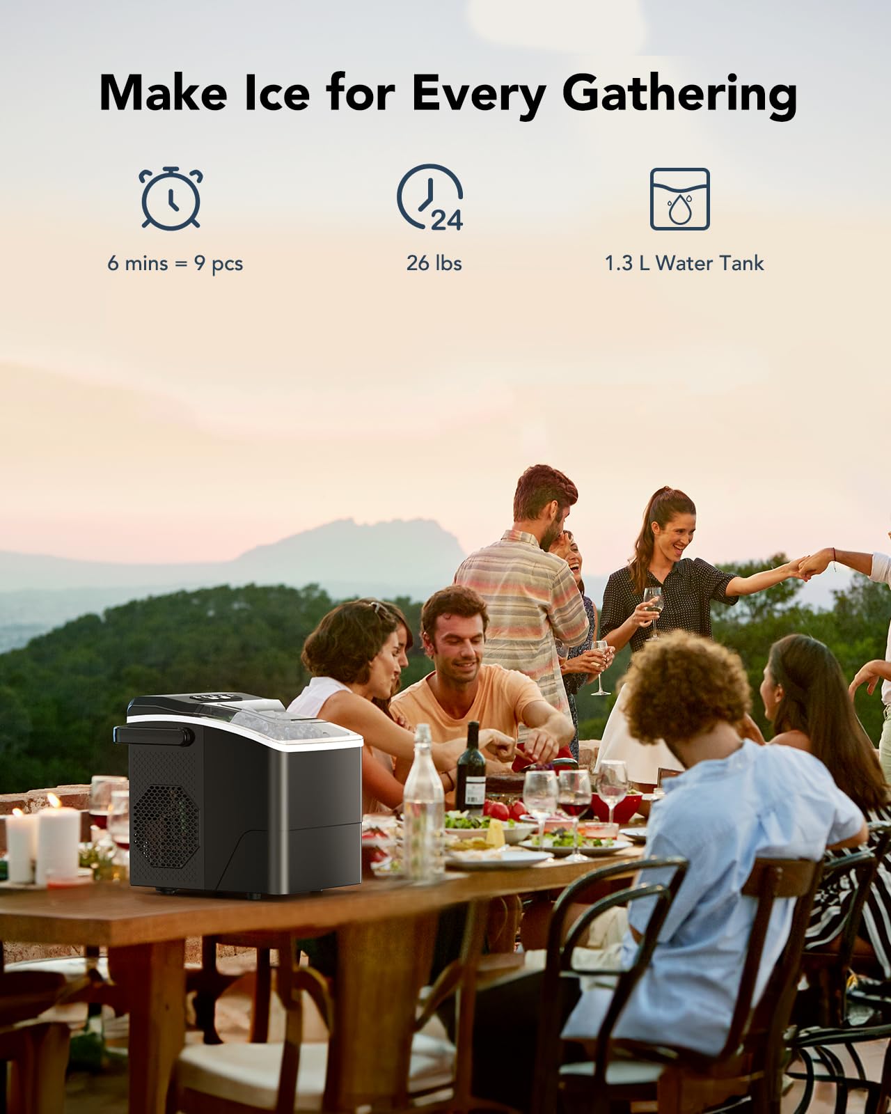 Fast 6-Minute Ice Maker Machine - 9 Bullet Ice, 26 Lbs/24 Hrs, Portable Countertop Ice Maker with Self-Cleaning Function - Perfect for Home, Kitchen, Party, RV & Office - Compact Size 11.65