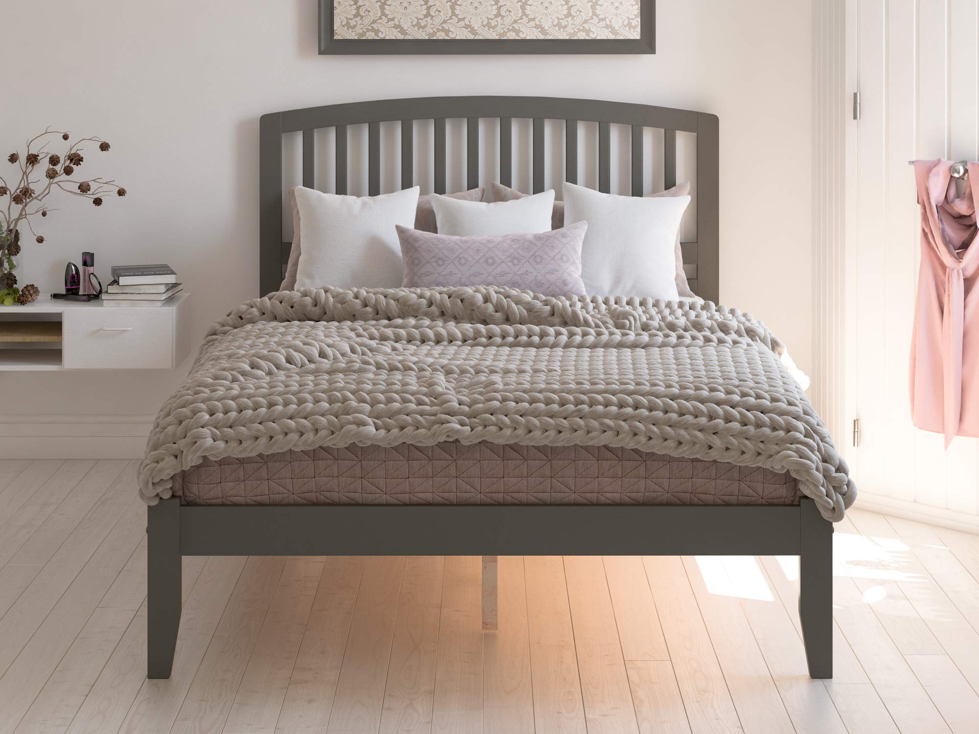AFI Richmond King Platform Bed Frame with USB Charging Ports - Modern Grey Wooden Bed for Bedroom, Home & Office Use