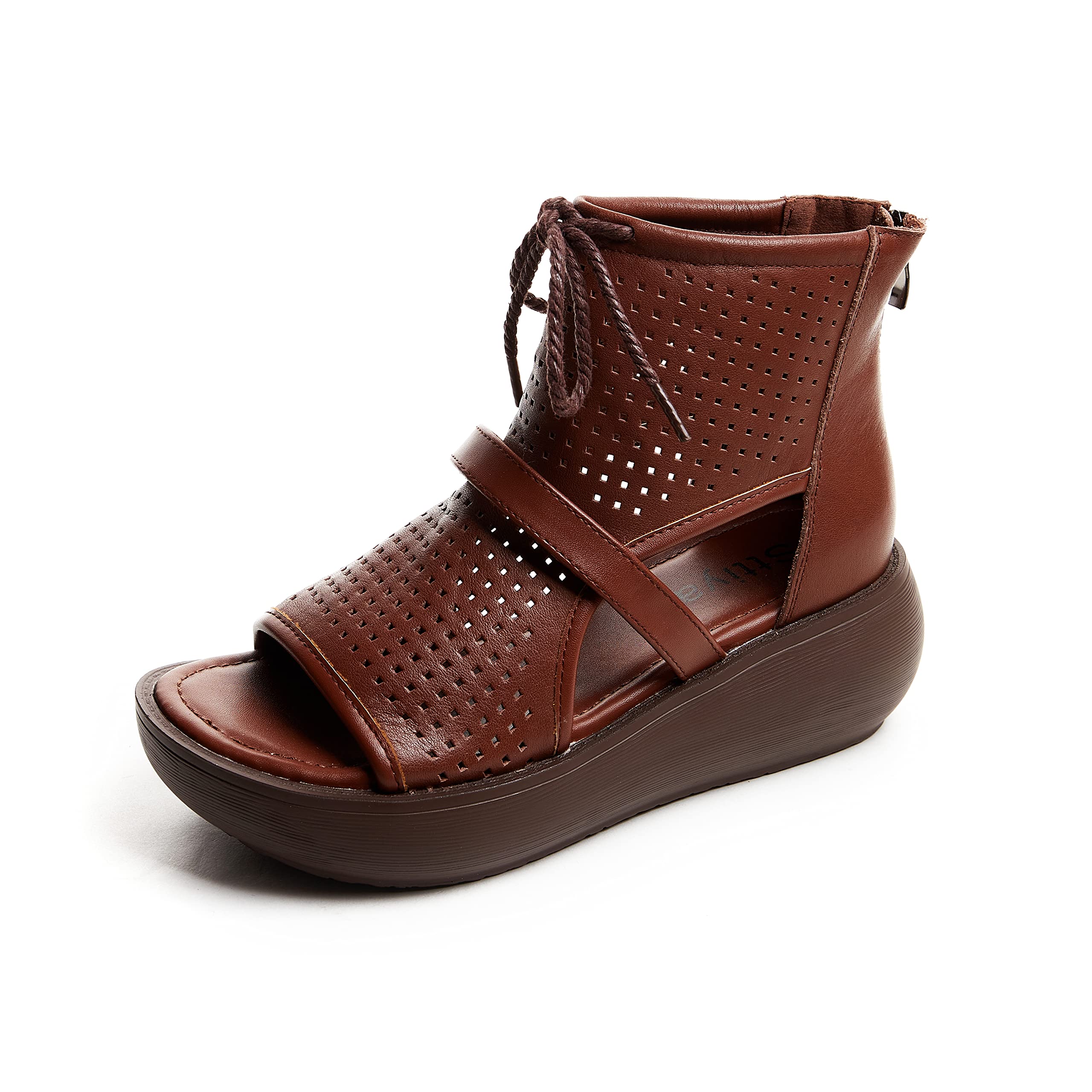 Women's High Top Leather Boot Sandals with Open Toe Cutout Design - Stylish Summer Fashion for Casual Outings, Beach Walks & Outdoor Adventures