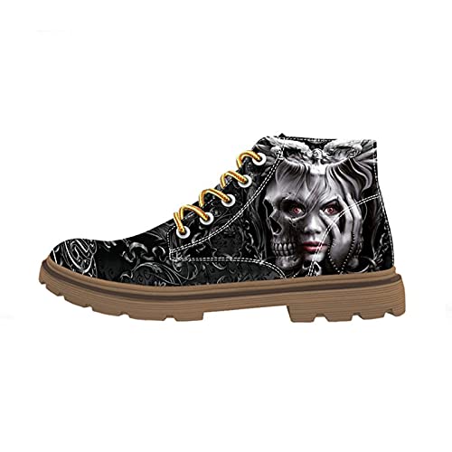FIRST DANCE Women's Gothic Boots - Clown Skull Print Ankle Boots | Punk Fashion Dr. Martens Style Shoes | Black Witch Themed Footwear for Women | Perfect for Halloween, Cosplay & Alternative Fashion Outfits