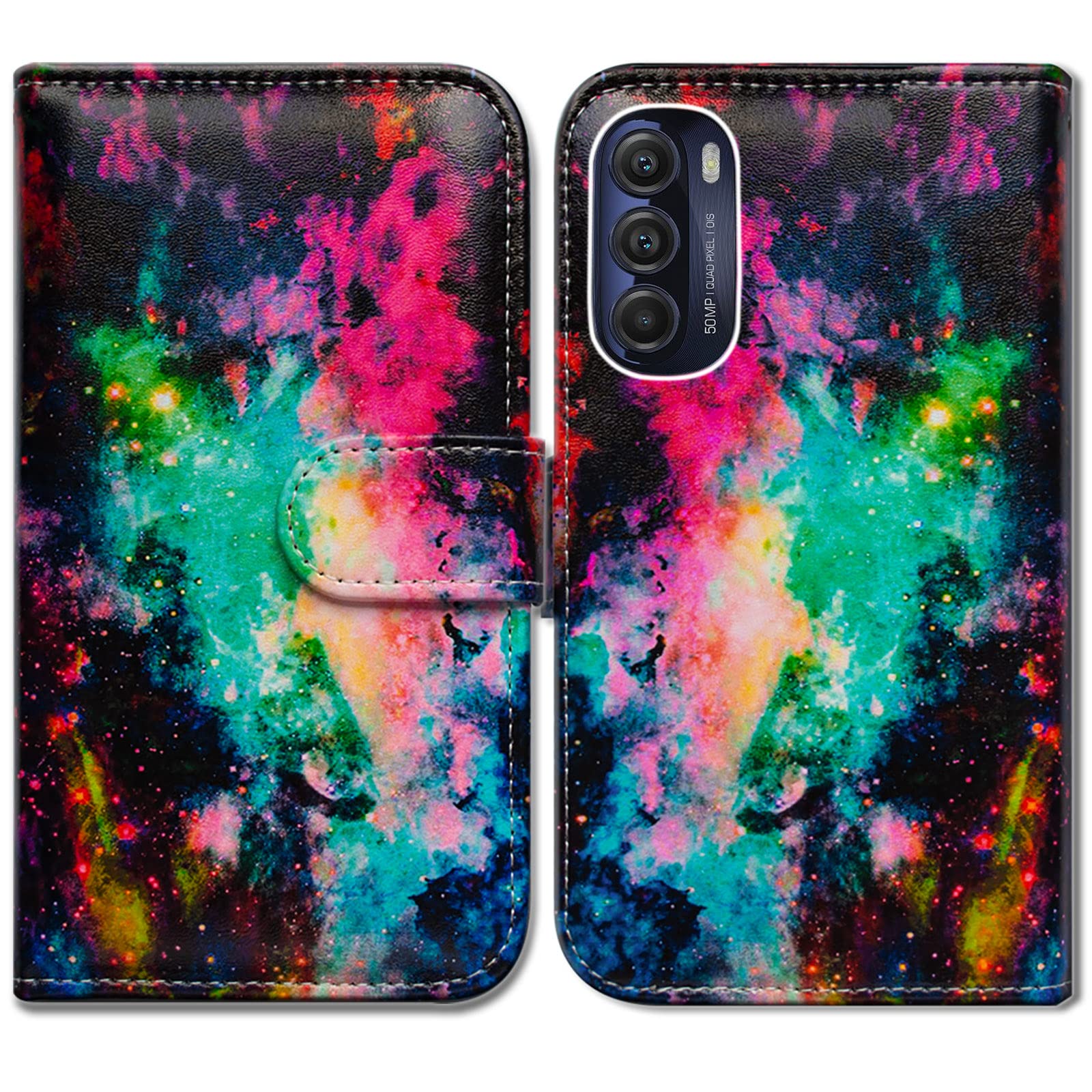 Premium Bcov Colorful Universe Sky Leather Flip Wallet Case with Card Slots & Kickstand for Motorola Moto G Stylus 5G 2022 (Not Compatible with 2021 Model) - Stylish Protection for Work, Travel & Daily Use