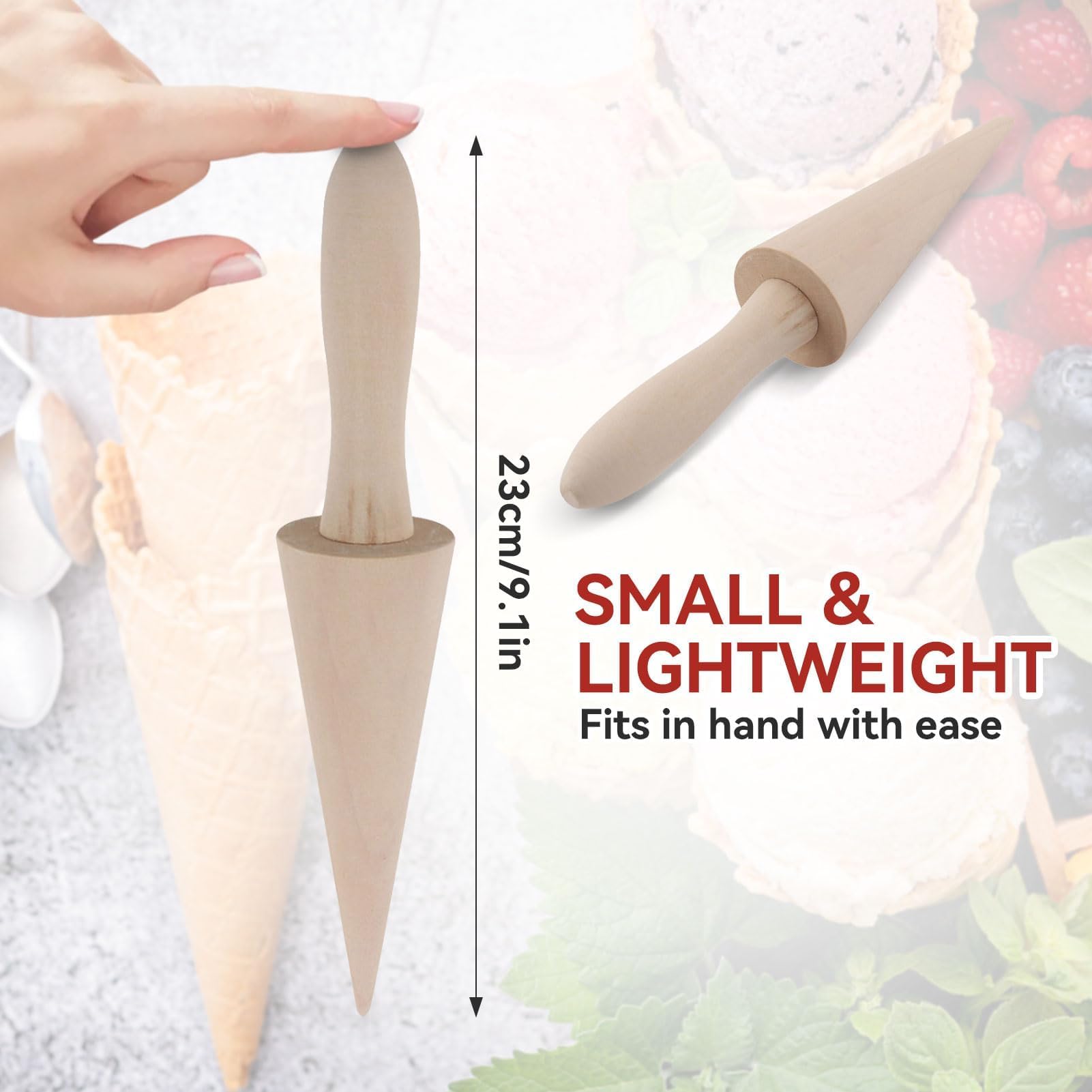 Wooden Waffle Cone Roller - 9.1 Inch Pizzelle Cone Mold for Homemade Ice Cream Cones | Baking Pastry Tool for Waffle, Dessert & Ice Cream Shops | Perfect for DIY Desserts, Parties & Catering