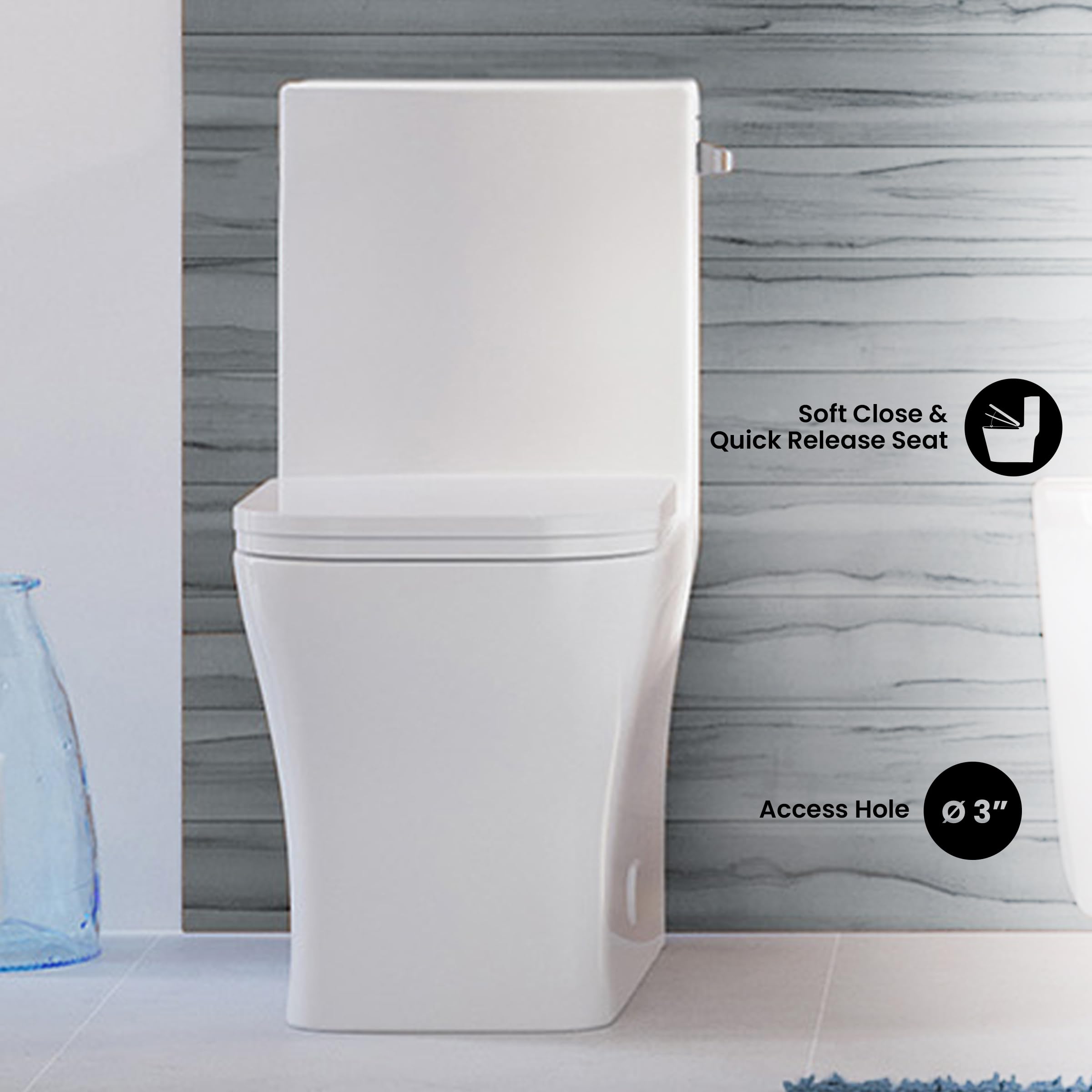 Concorde One Piece Square Right Side Flush Handle Toilet 1.28 GPF - Water Efficient, Space Saving Design for Modern Bathrooms & Small Spaces