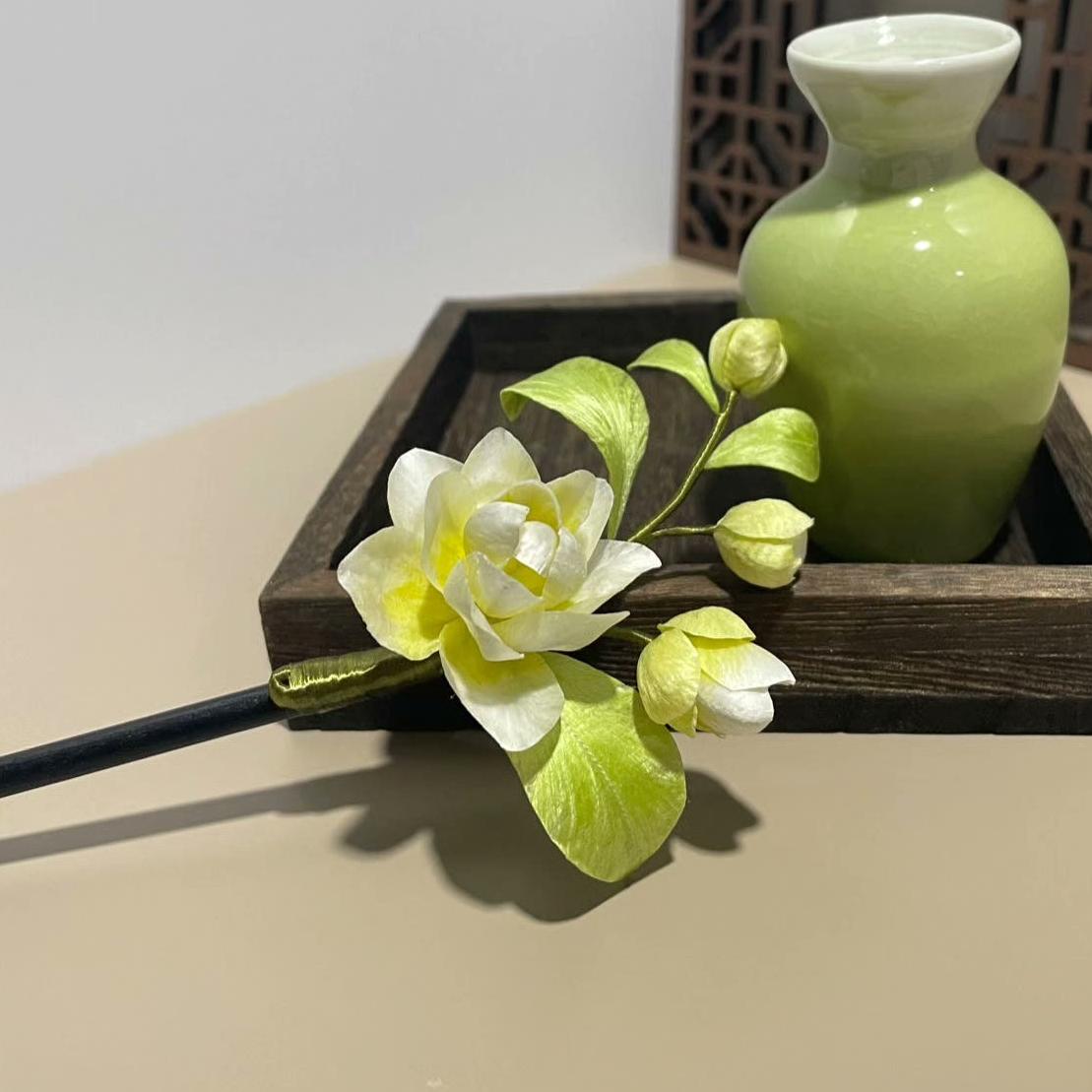Handmade Jasmine Flower Silk Hairpin - Elegant Hair Accessory for Weddings, Parties & Special Occasions
